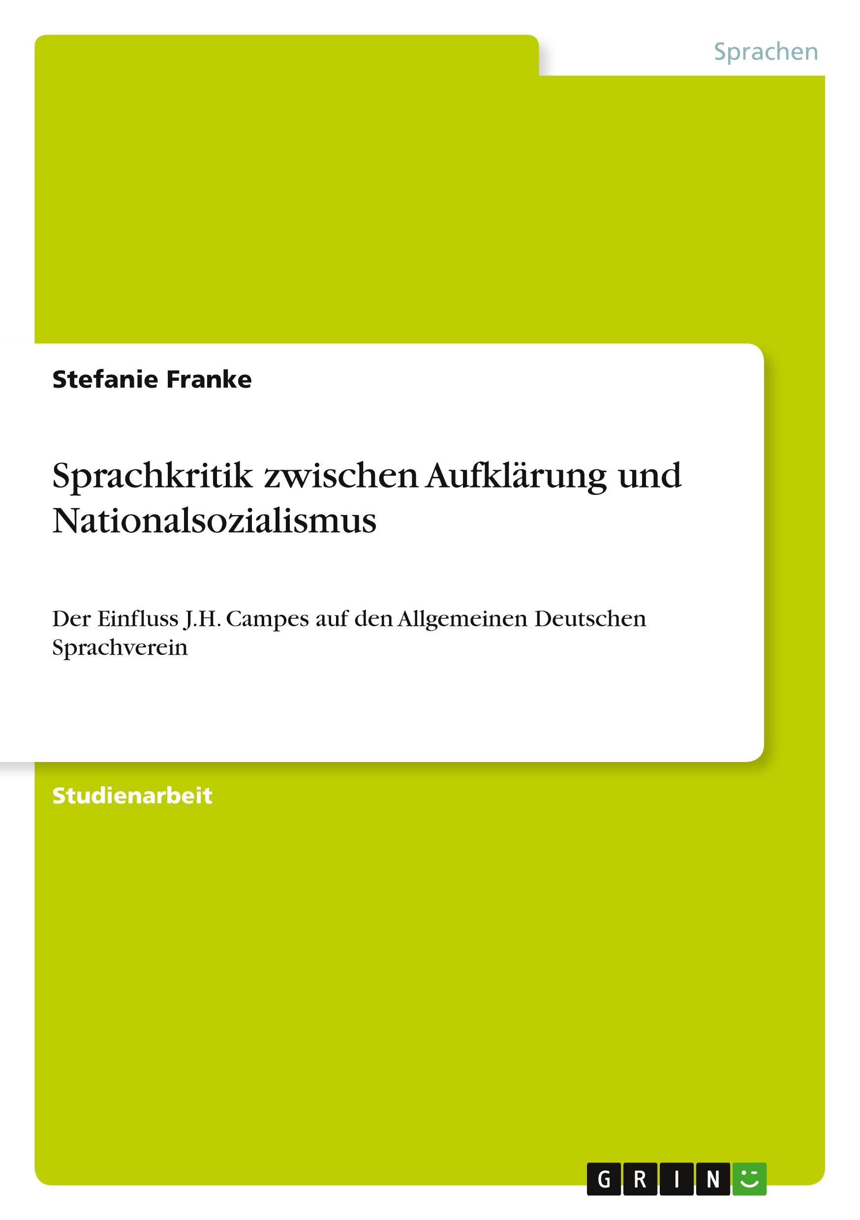 Vorderes Coverbild Sprachkritik zwischen Aufklärung und Nationalsozialismus