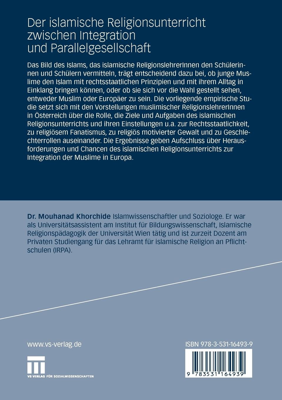 Rückseitencover Der islamische Religionsunterricht zwischen Integration und Parallelgesellschaft