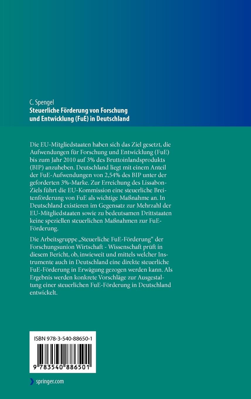 Rückseitencover Steuerliche Förderung von Forschung und Entwicklung (FuE) in Deutschland