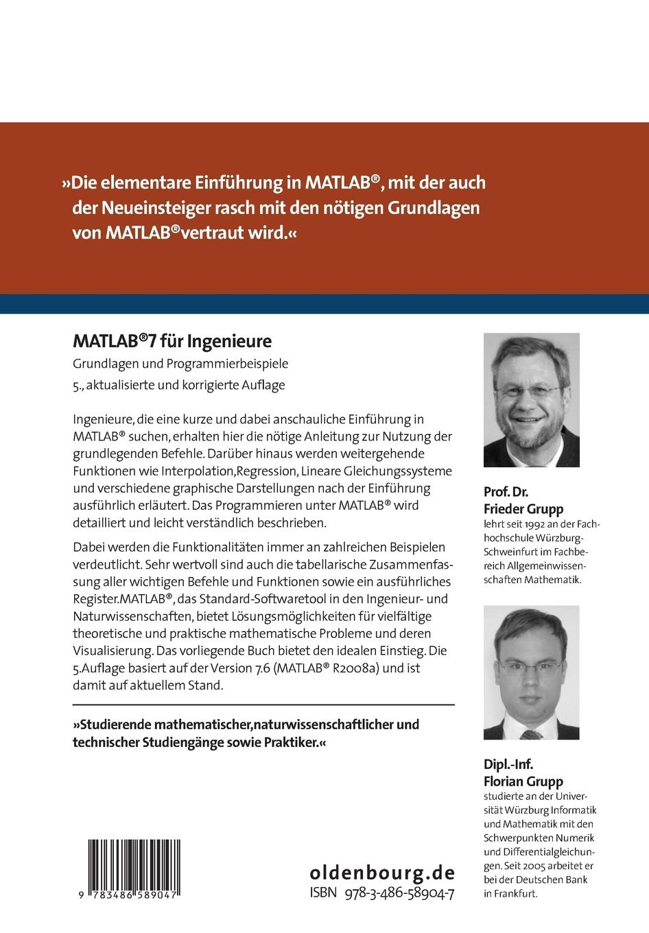 Rückseitencover MATLAB 7 für Ingenieure
