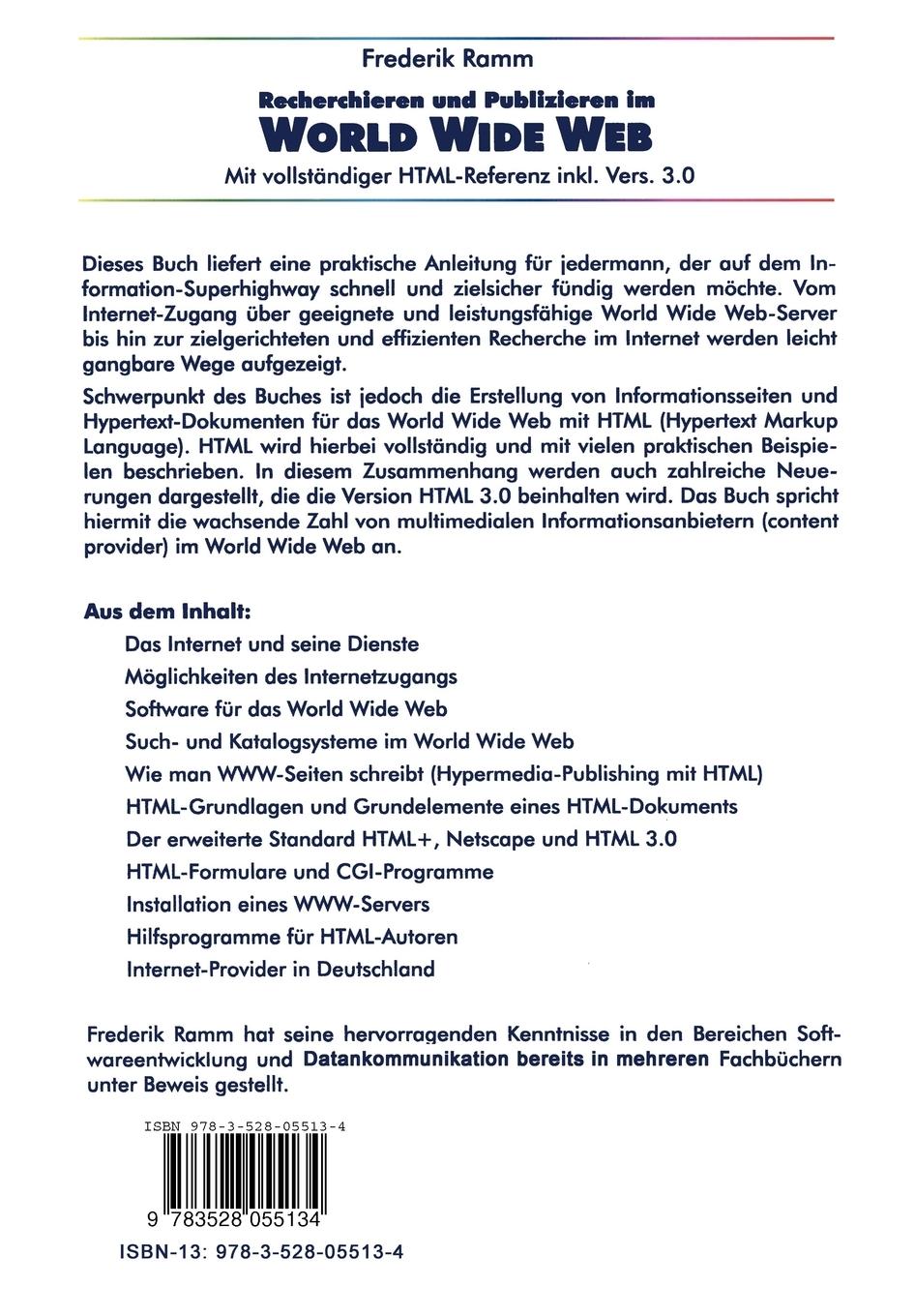 Rückseitencover Recherchieren und Publizieren im World Wide Web