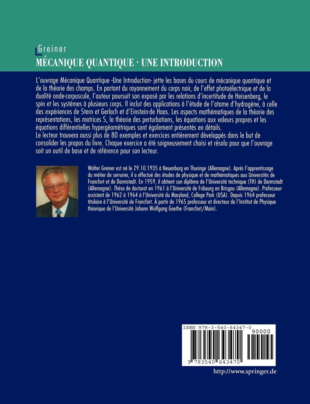 Rückseitencover Mécanique quantique. Une introduction