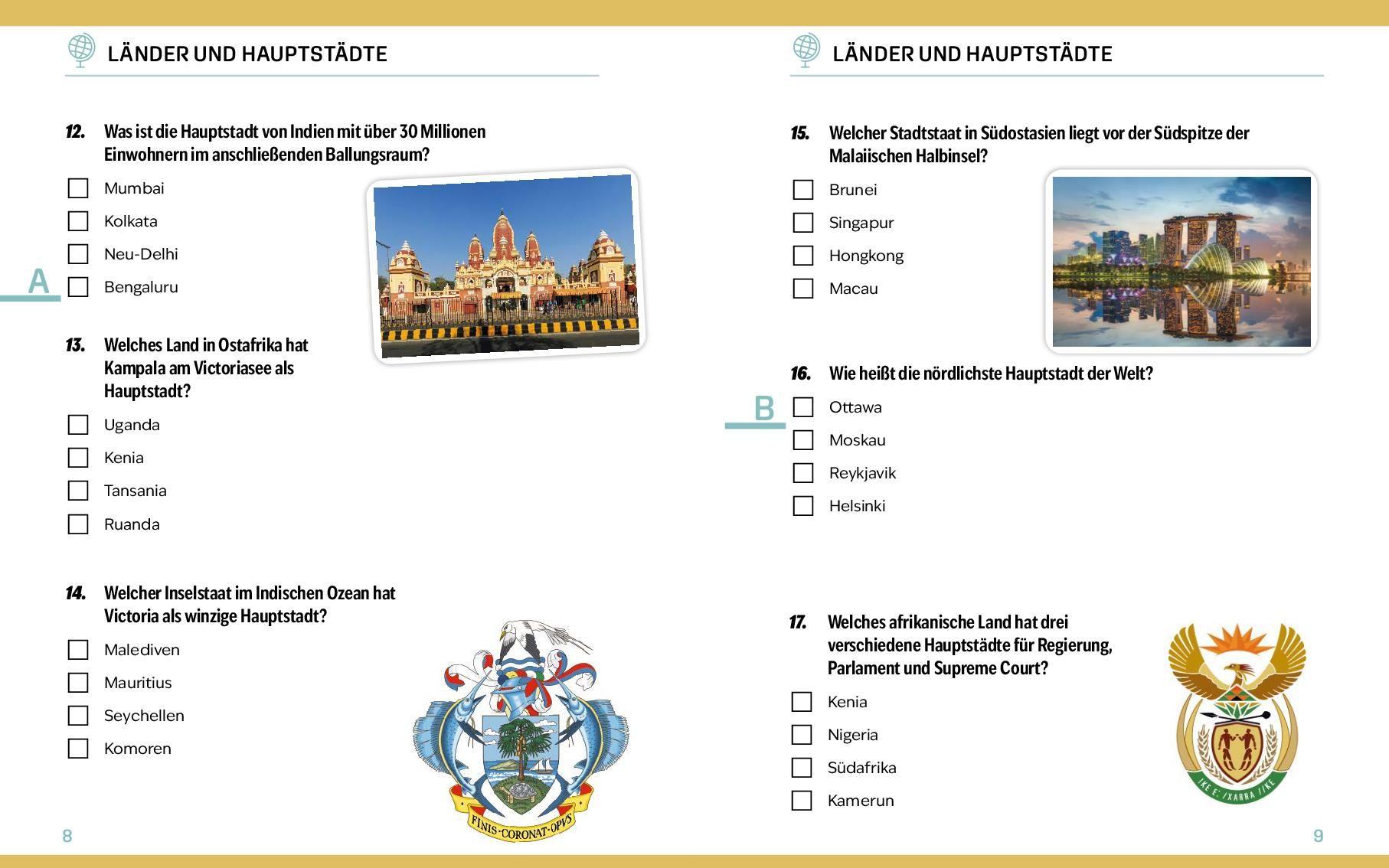 Beispielinhalt (Bild) Quizbuch mit Lösungsschablone Geografie