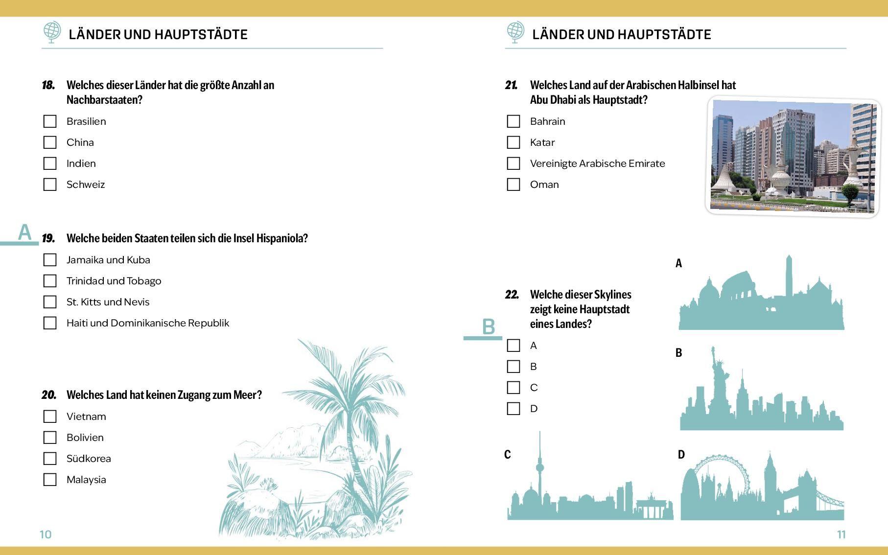 Beispielinhalt (Bild) Quizbuch mit Lösungsschablone Geografie