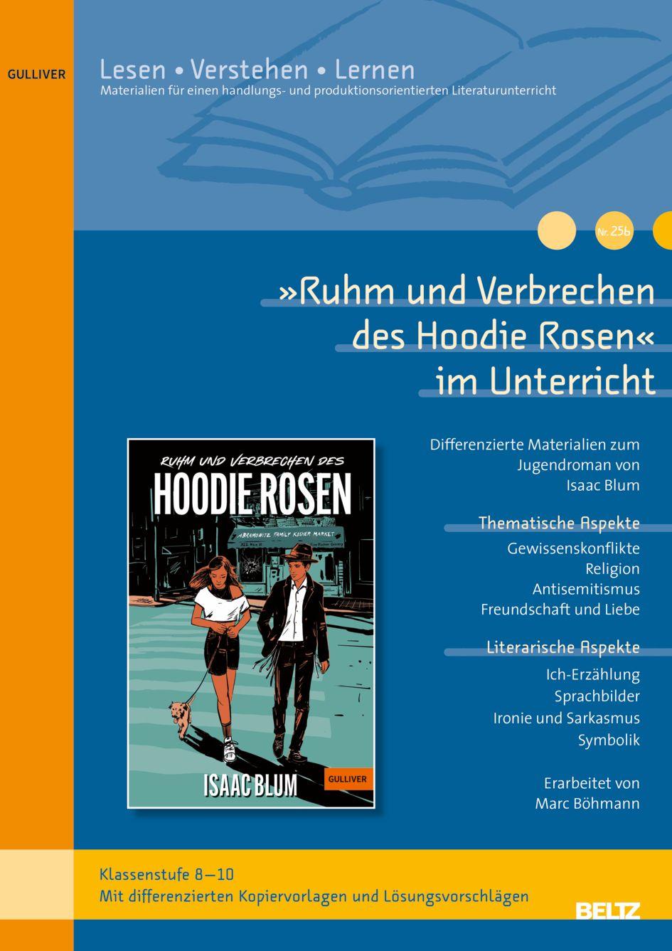 Vorderes Coverbild 'Ruhm und Verbrechen des Hoodie Rosen' im Unterricht