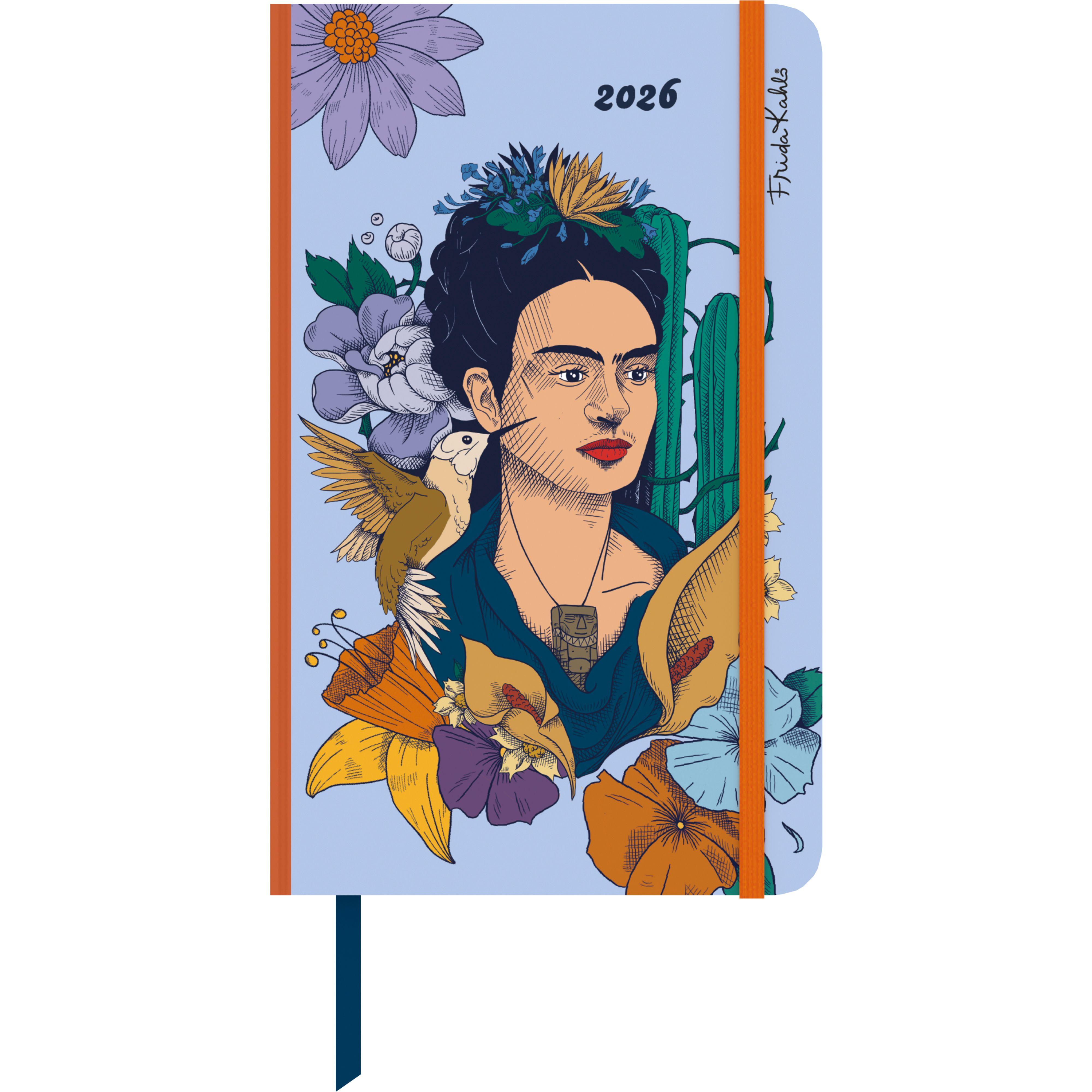 Vorderes Coverbild Frida Kahlo Wochen-Notizkalender groß 2026 - Taschen-Kalender 13x21 cm - mit Verschlussband & Falttasche - Weekly