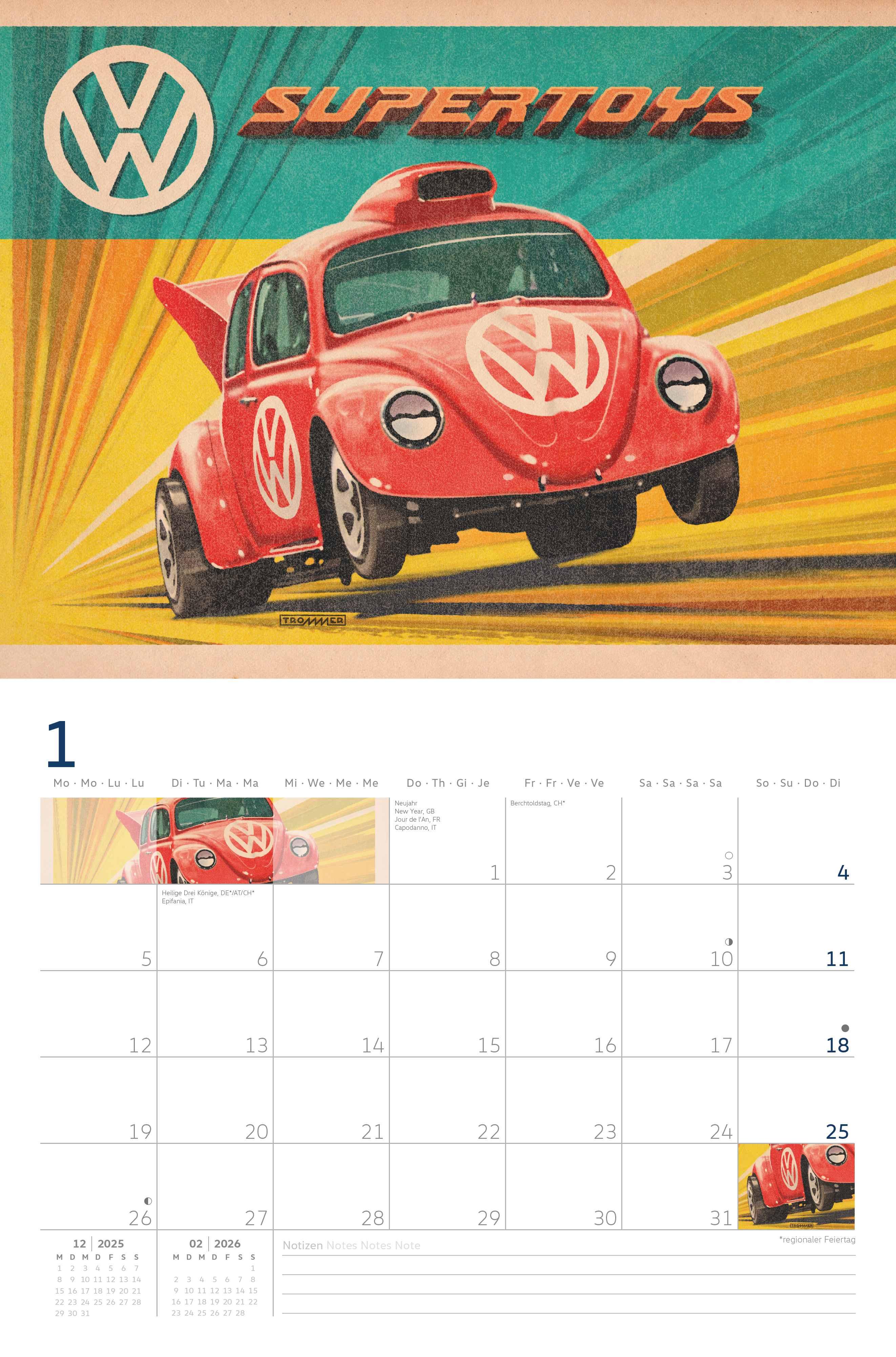 Beispielinhalt (Bild) VW Broschürenkalender 2026 mit Illustrationen