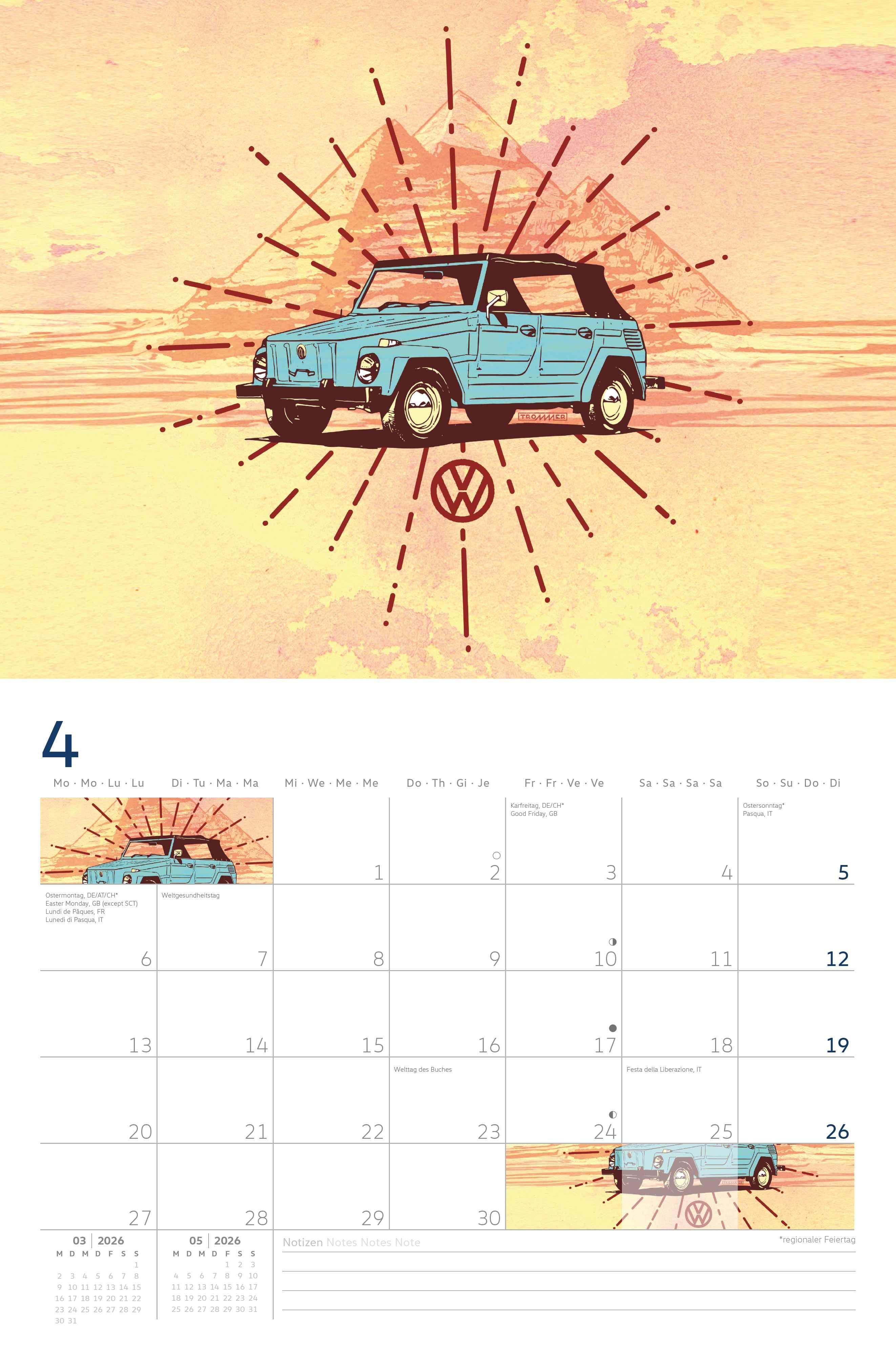 Beispielinhalt (Bild) VW Broschürenkalender 2026 mit Illustrationen