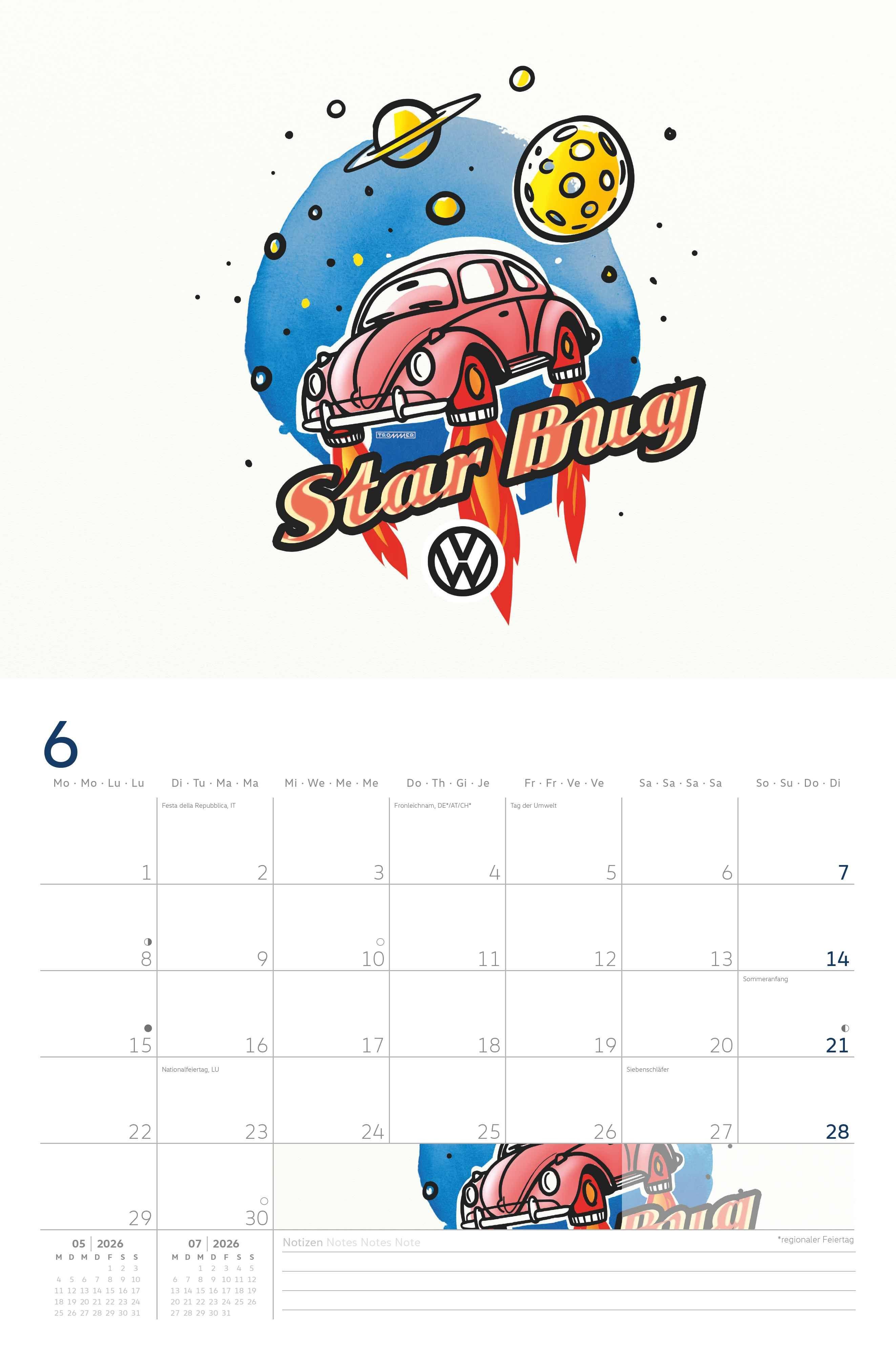 Beispielinhalt (Bild) VW Broschürenkalender 2026 mit Illustrationen