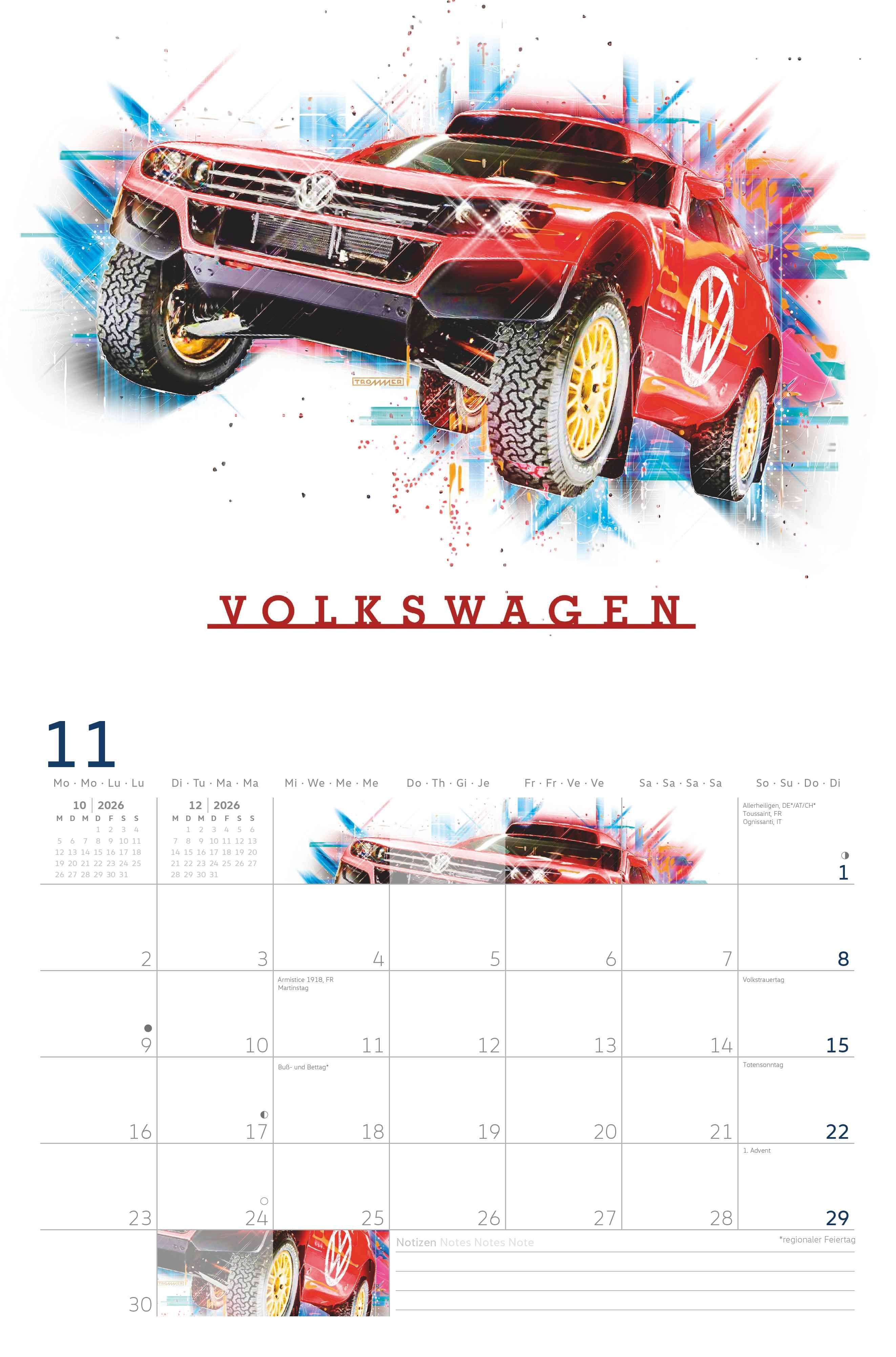 Beispielinhalt (Bild) VW Broschürenkalender 2026 mit Illustrationen