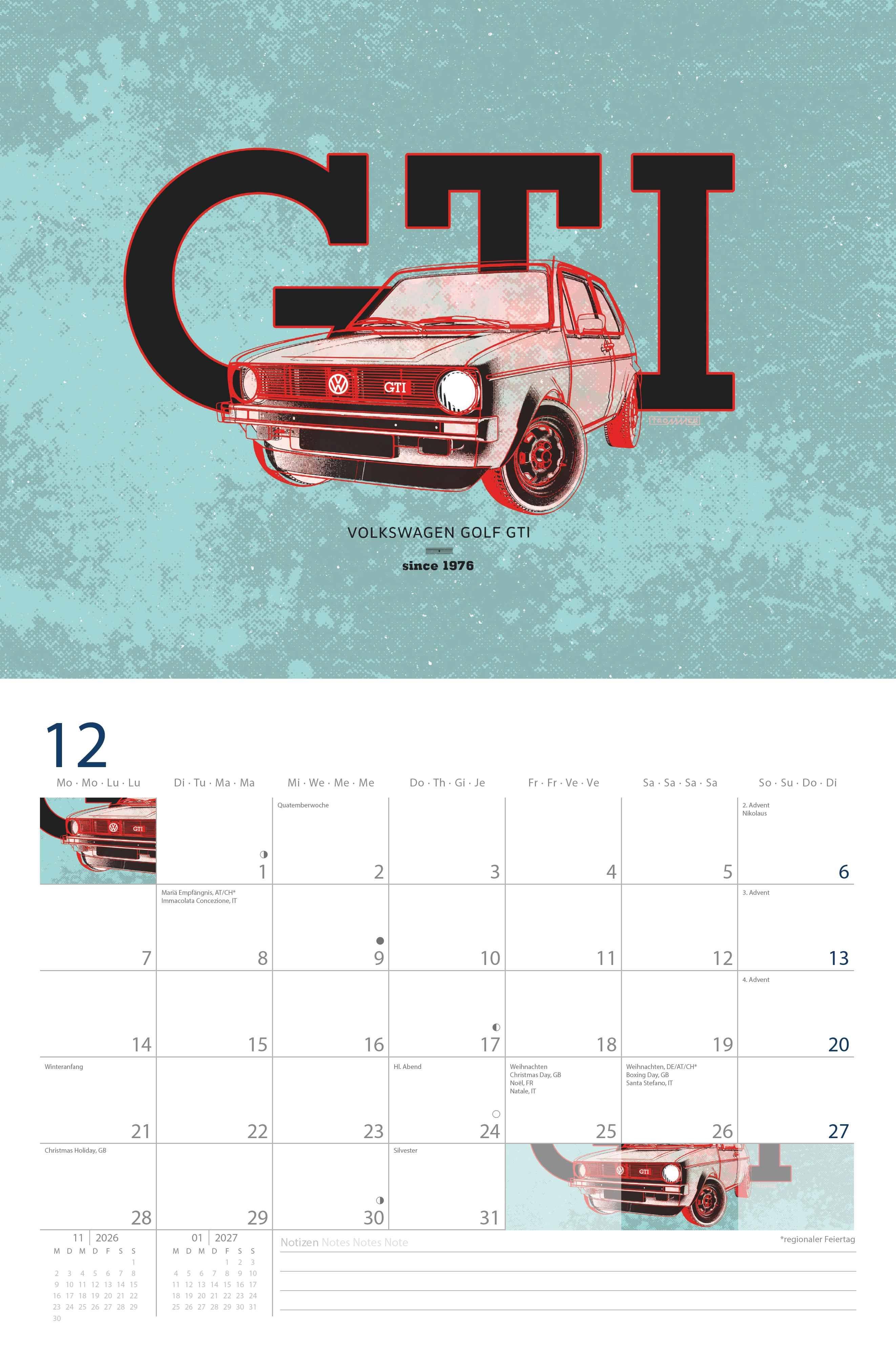 Beispielinhalt (Bild) VW Broschürenkalender 2026 mit Illustrationen