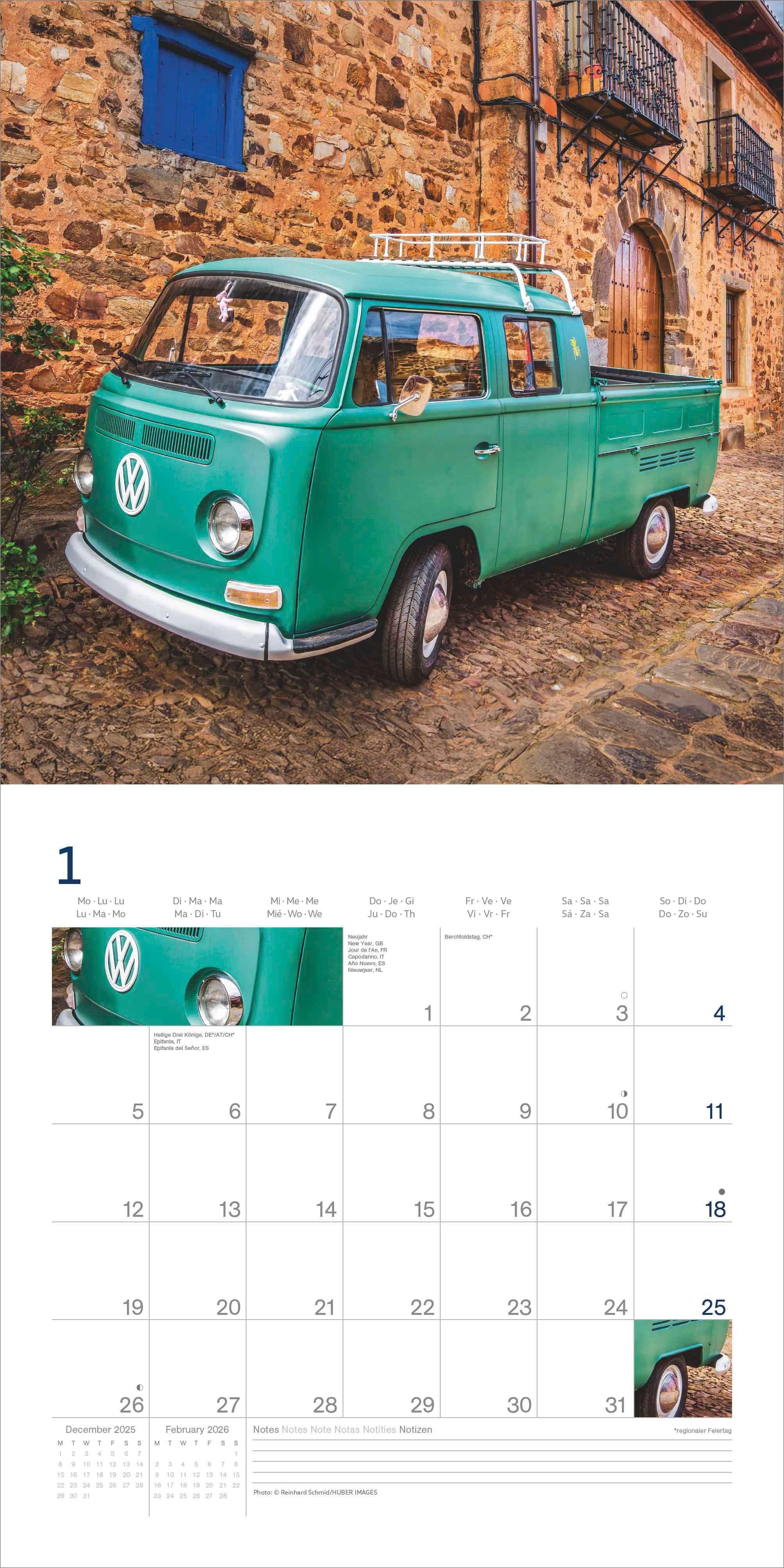 Beispielinhalt (Bild) Volkswagen Bulli Kalender 2026