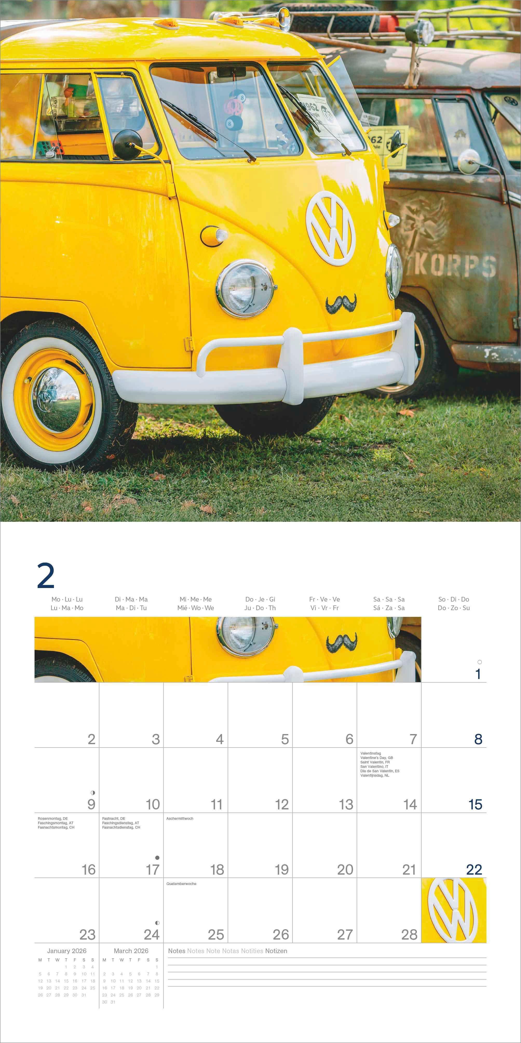 Beispielinhalt (Bild) Volkswagen Bulli Kalender 2026