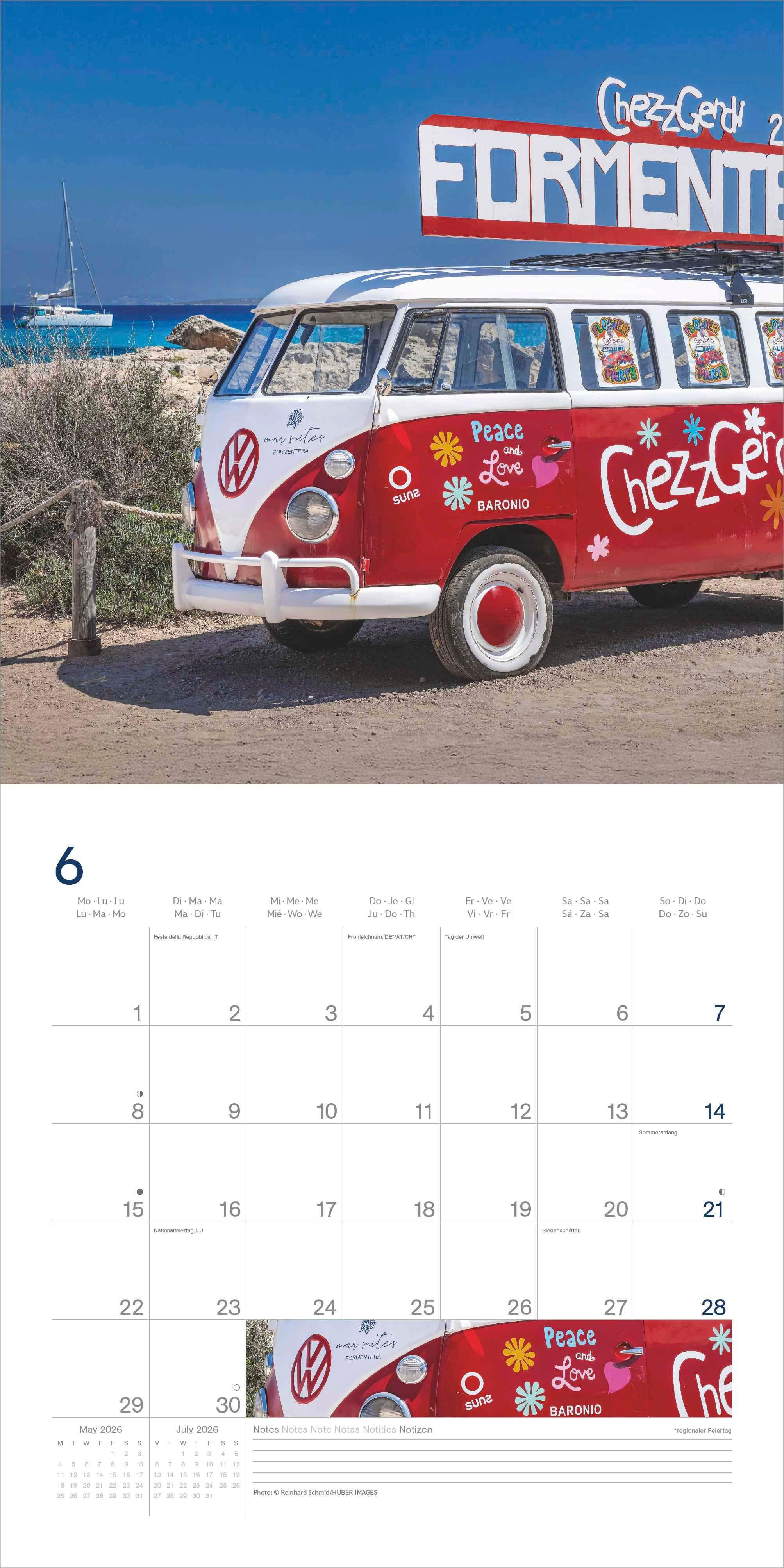Beispielinhalt (Bild) Volkswagen Bulli Kalender 2026