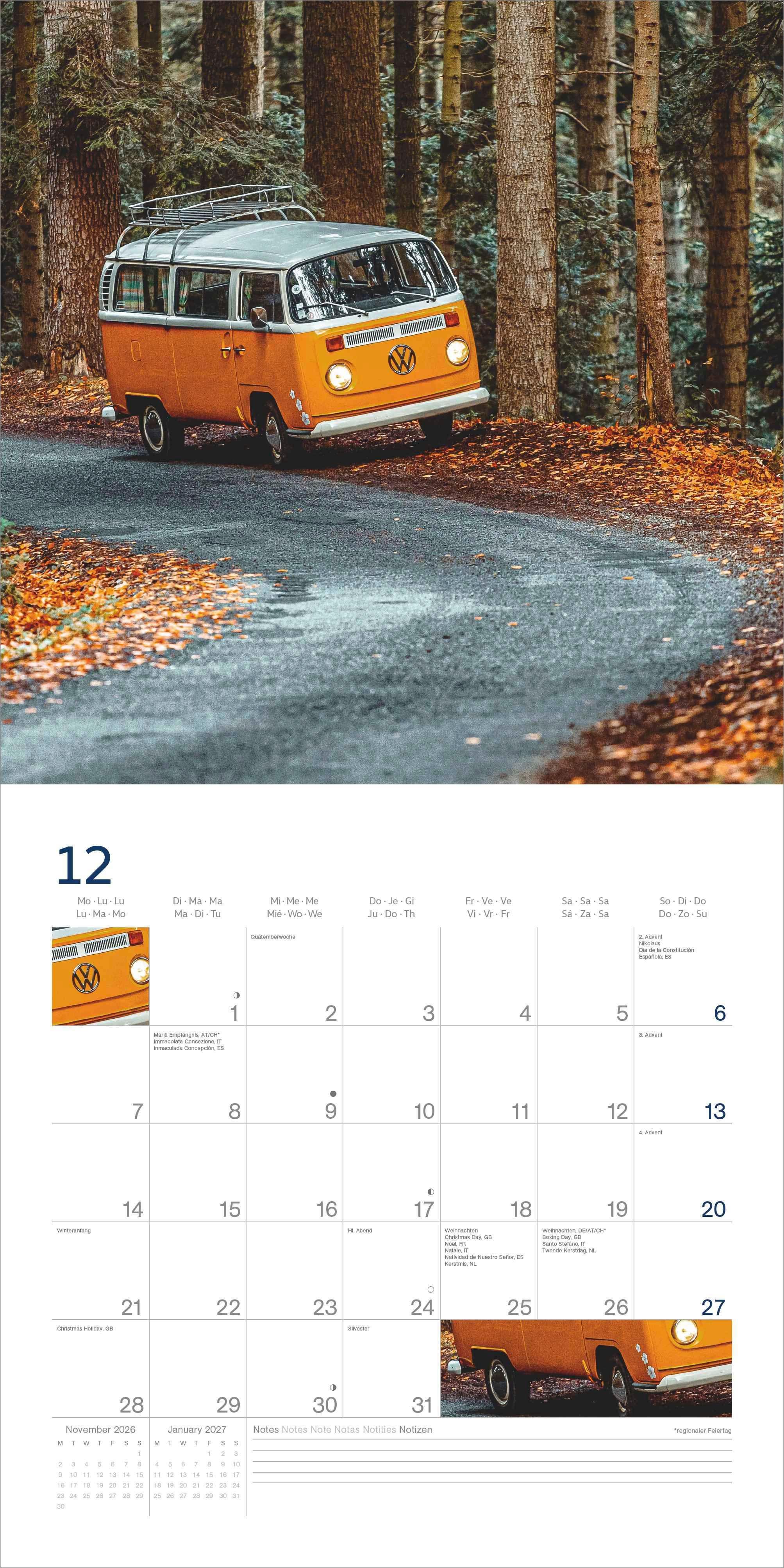 Beispielinhalt (Bild) Volkswagen Bulli Kalender 2026