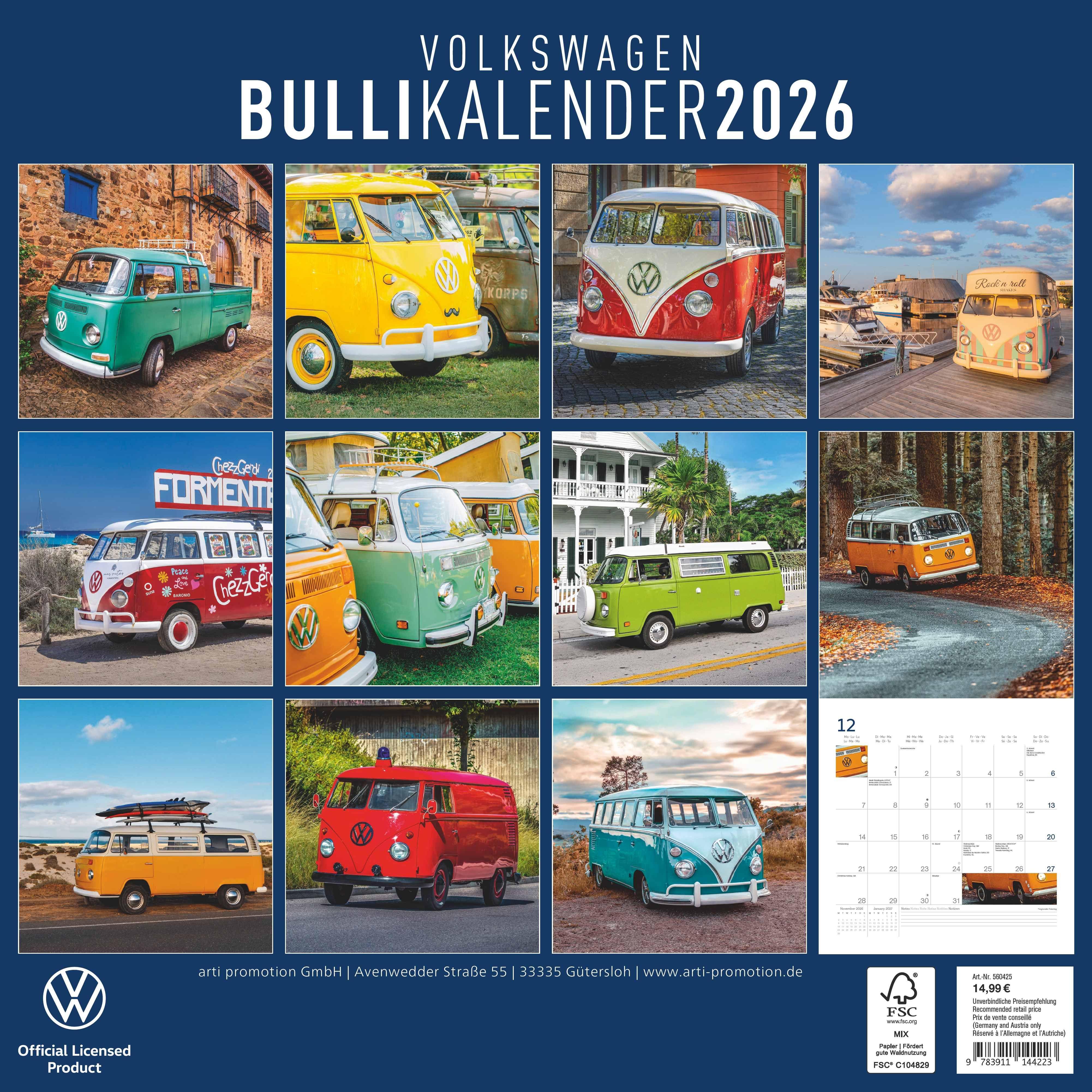 Beispielinhalt (Bild) Volkswagen Bulli Kalender 2026