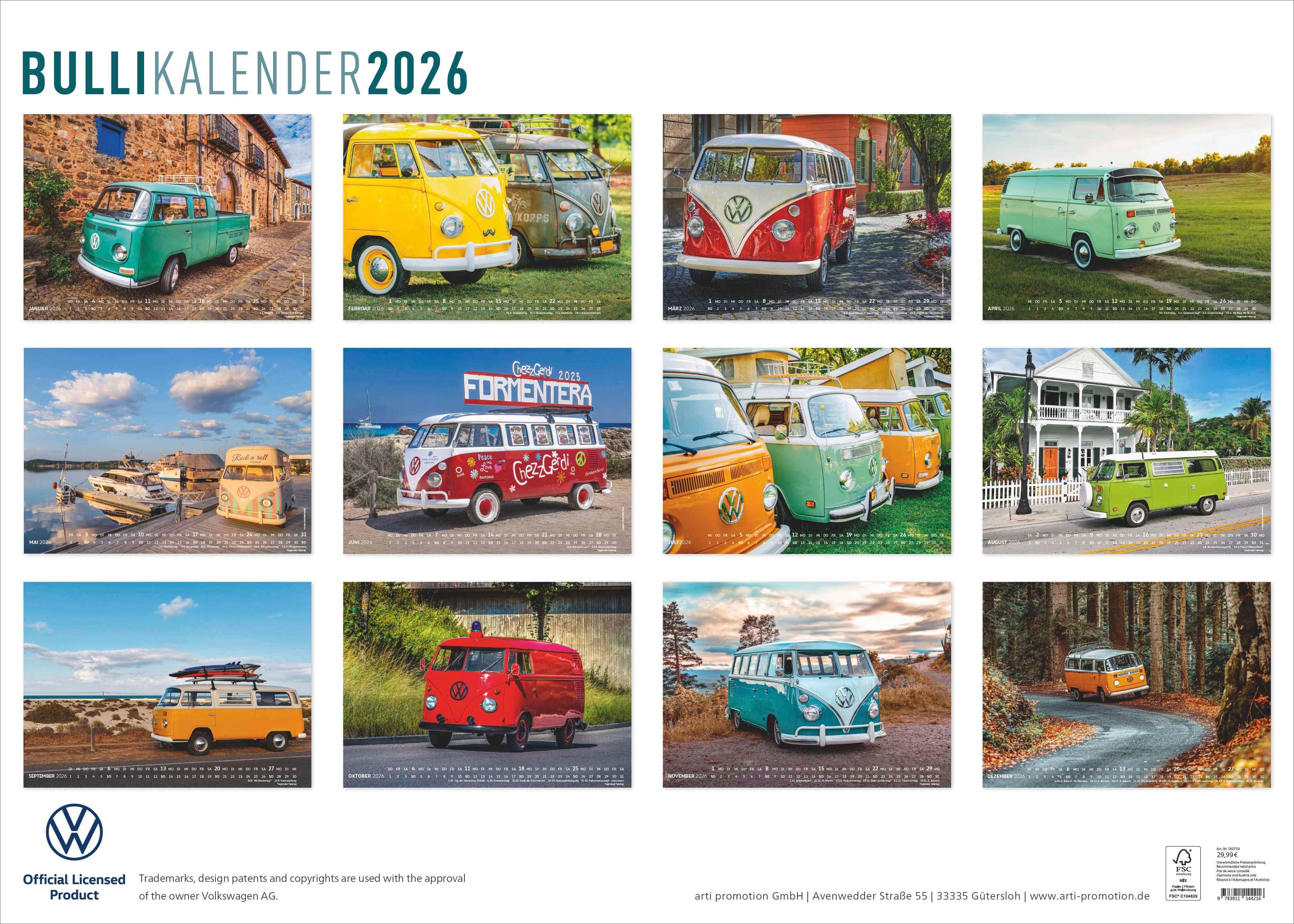Beispielinhalt (Bild) Volkswagen Bulli Kalender 2026