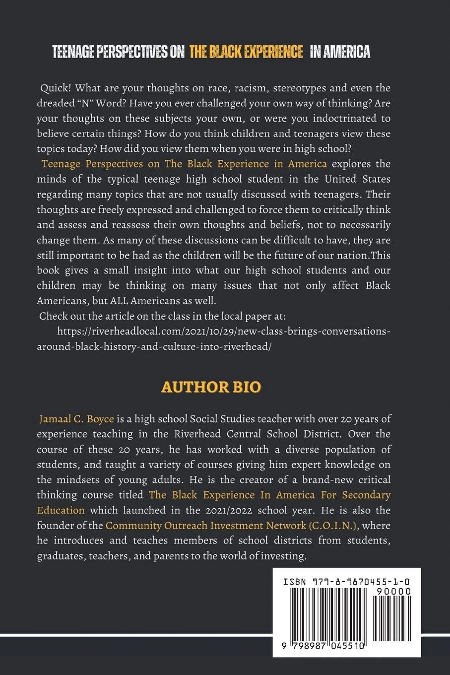 Rückseitencover Teenage Perspectives On The Black Experience In America