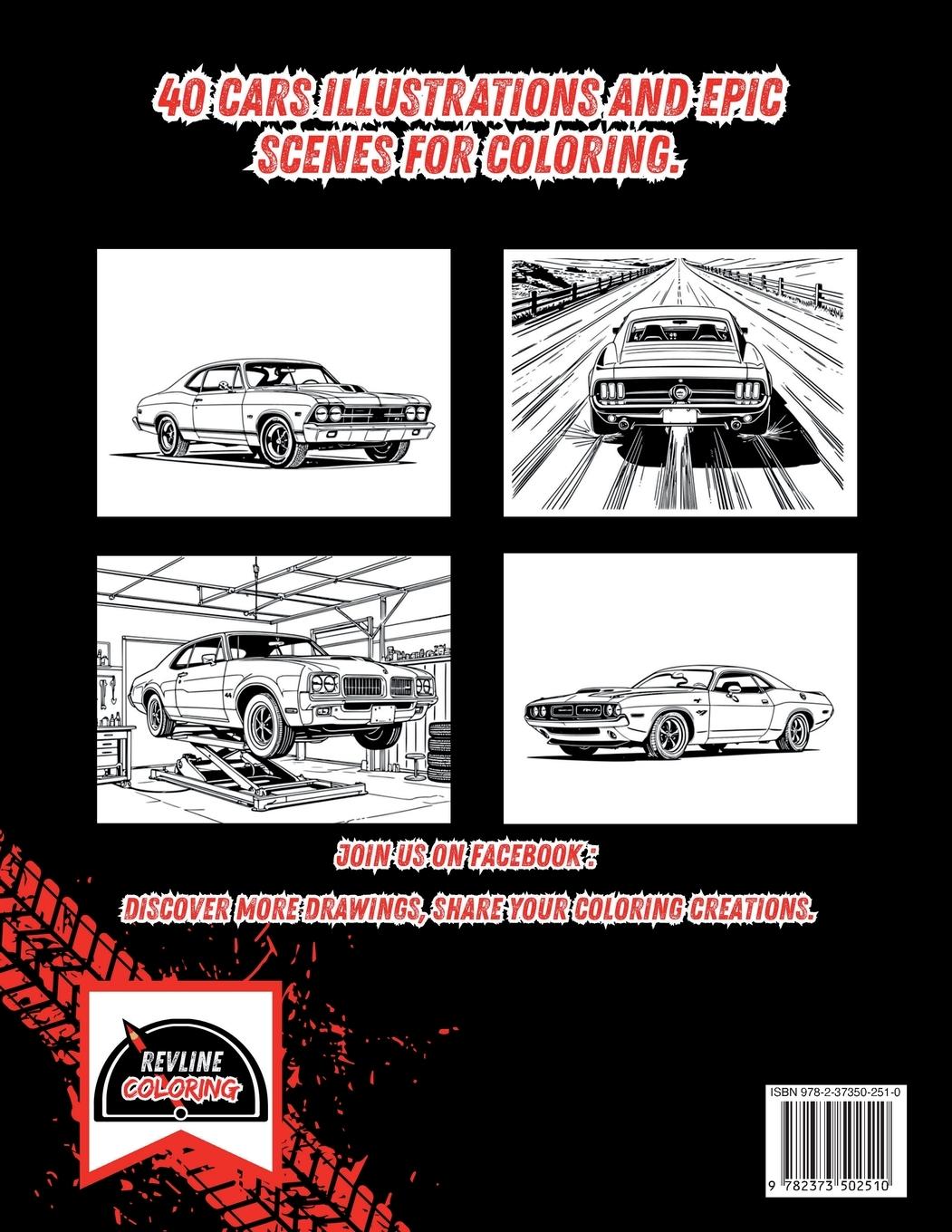 Rückseitencover Revline Coloring Muscle Cars Edition Car Coloring Book