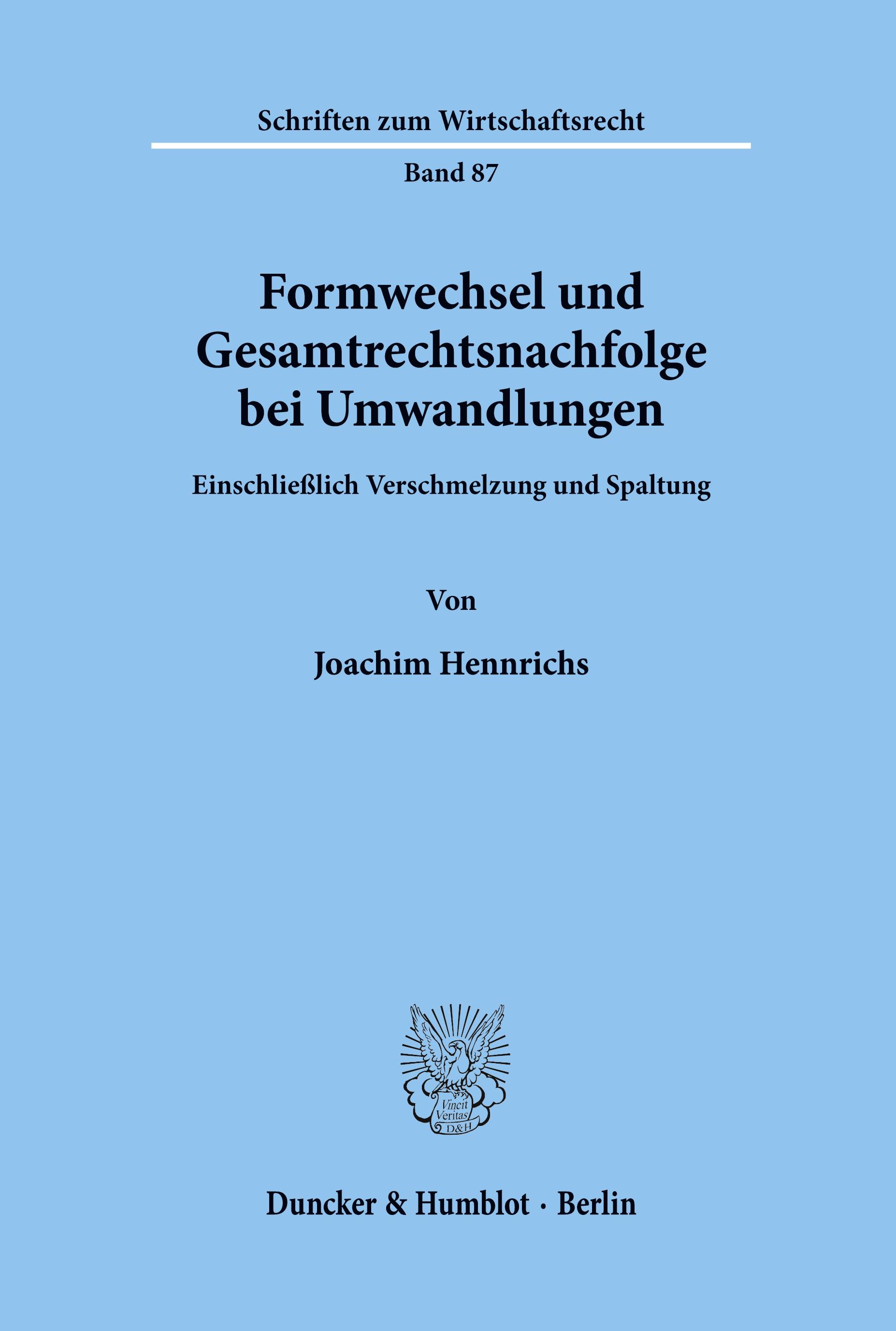 Vorderes Coverbild Formwechsel und Gesamtrechtsnachfolge bei Umwandlungen.