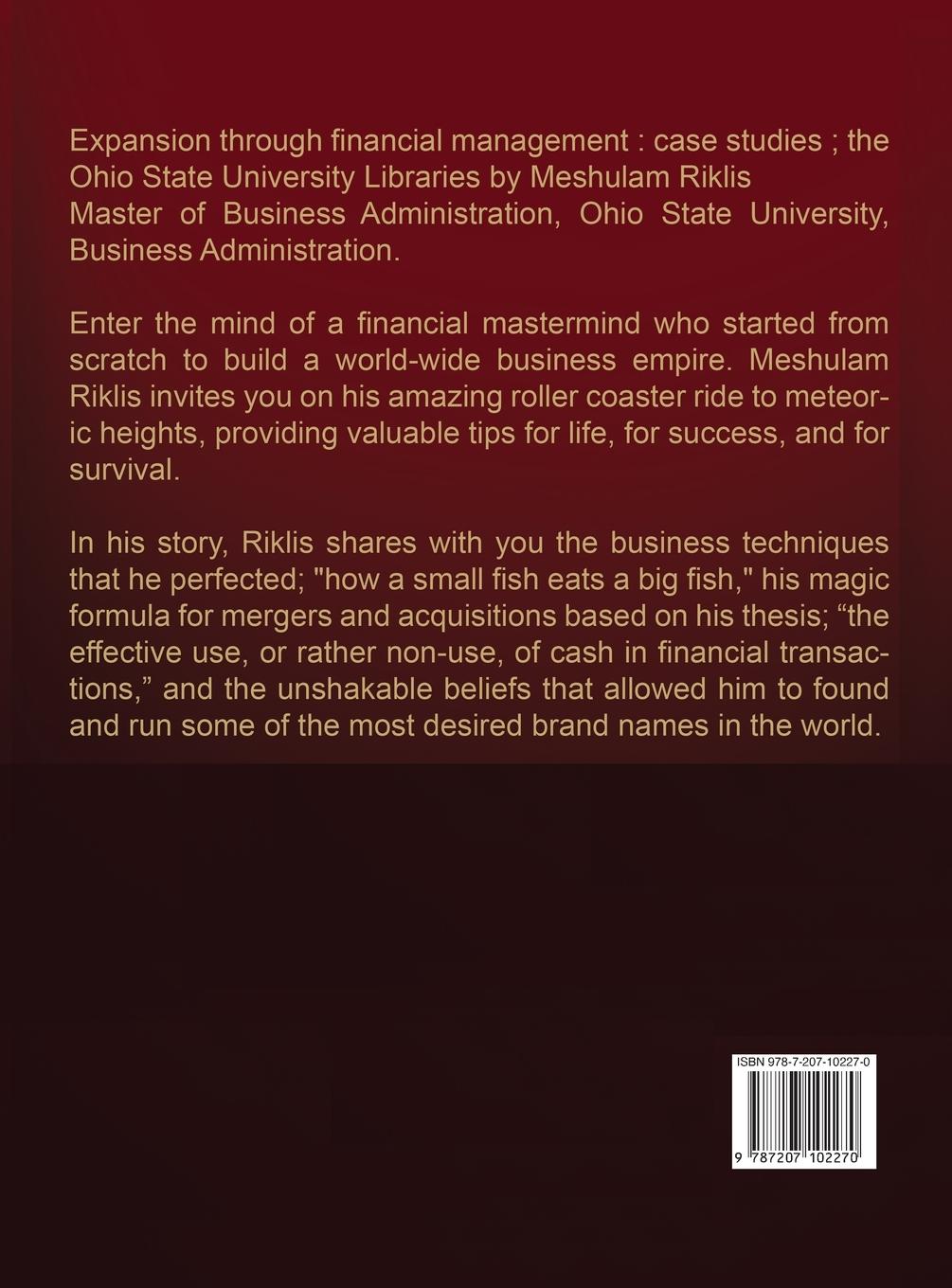 Rückseitencover Expansion through Financial Management and the effective use, or rather non-use, of cash.
