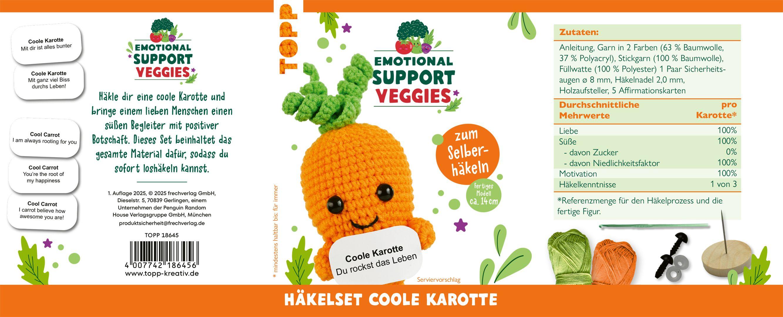 Beispielinhalt (Bild) Emotional Support Veggies Häkelset Karotte