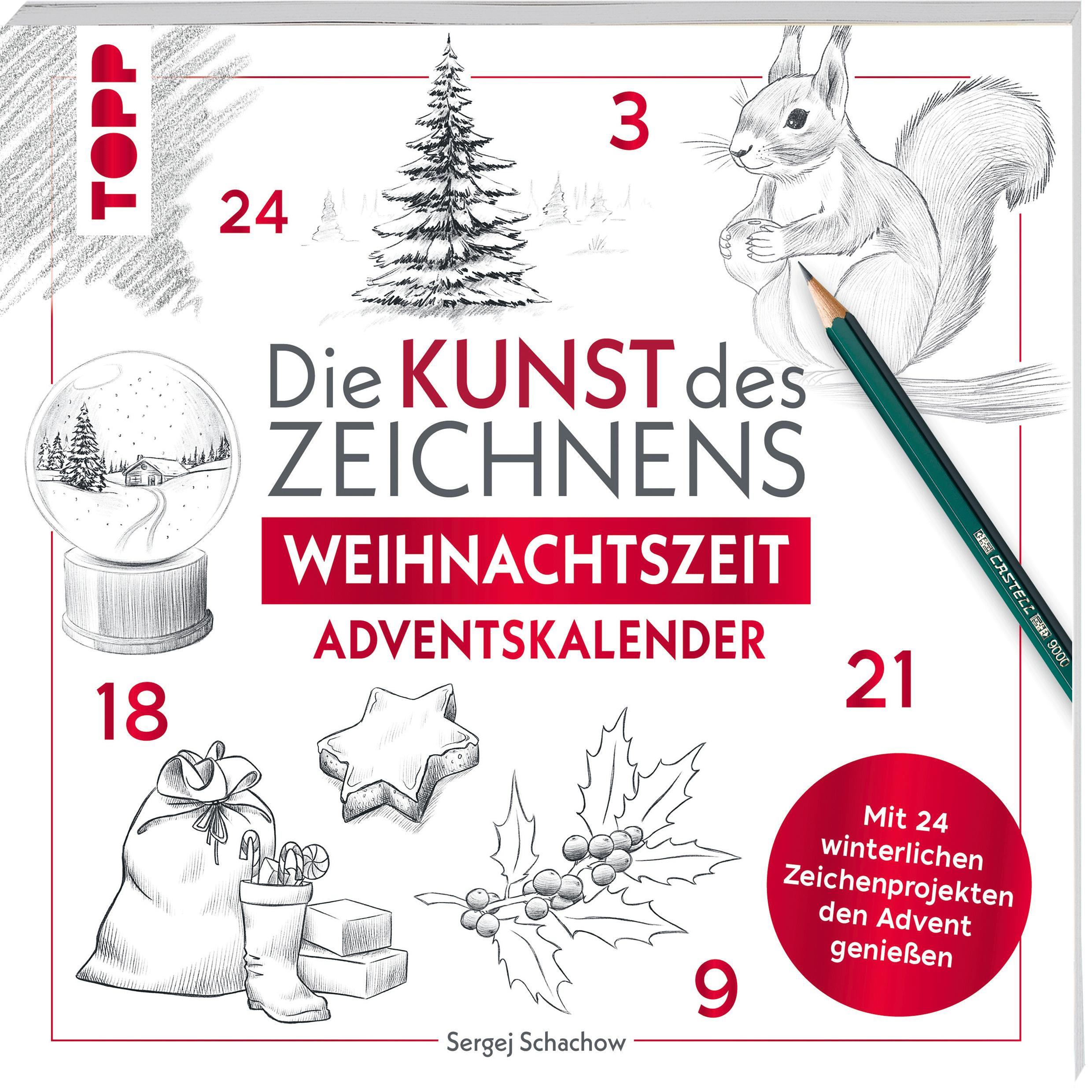 Vorderes Coverbild Kunst des Zeichnens Weihnachtszeit - Adventskalender