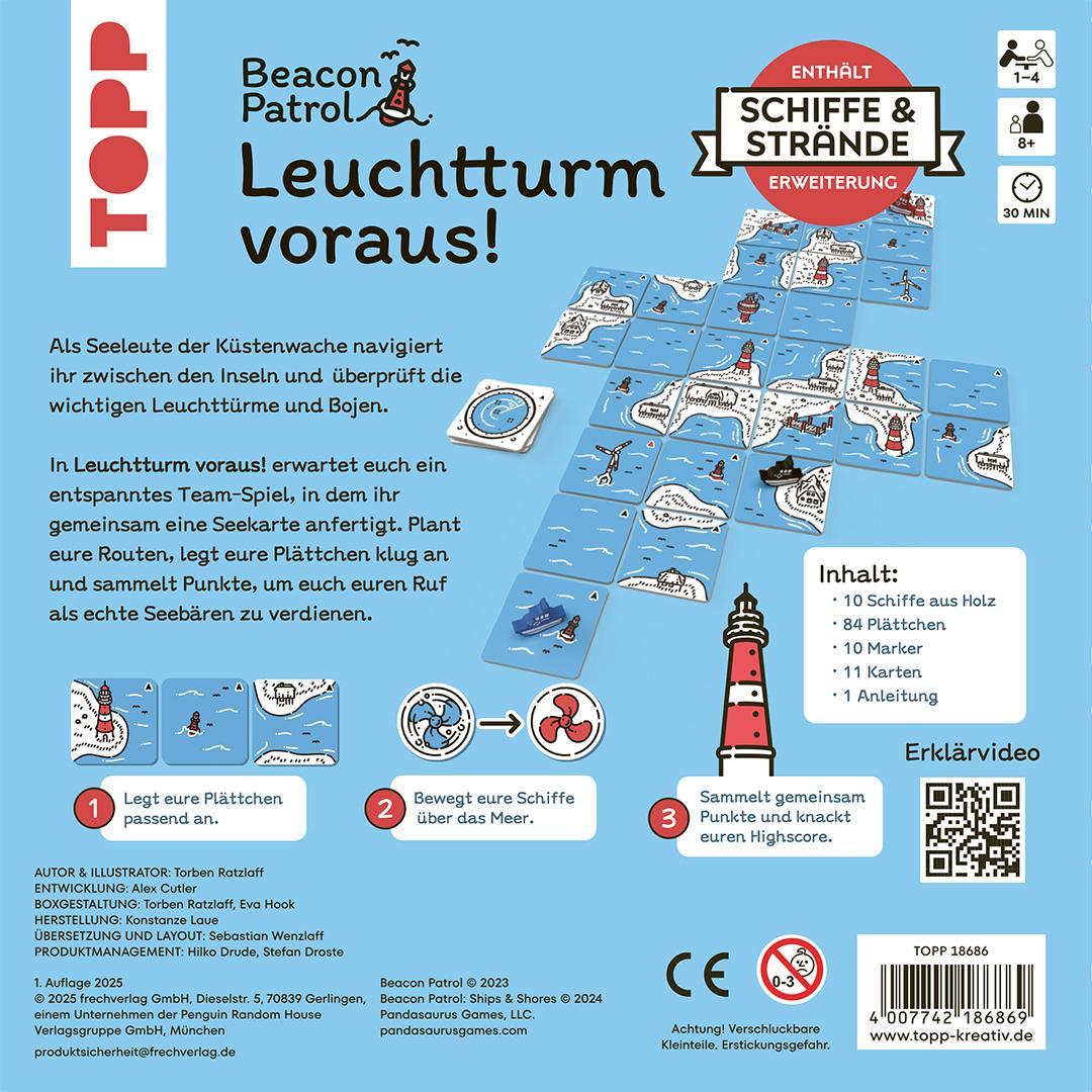 Beispielinhalt (Bild) Leuchtturm voraus! Beacon Patrol (deutsche Ausgabe). Inkl. Erweiterung "Schiffe & Strände"