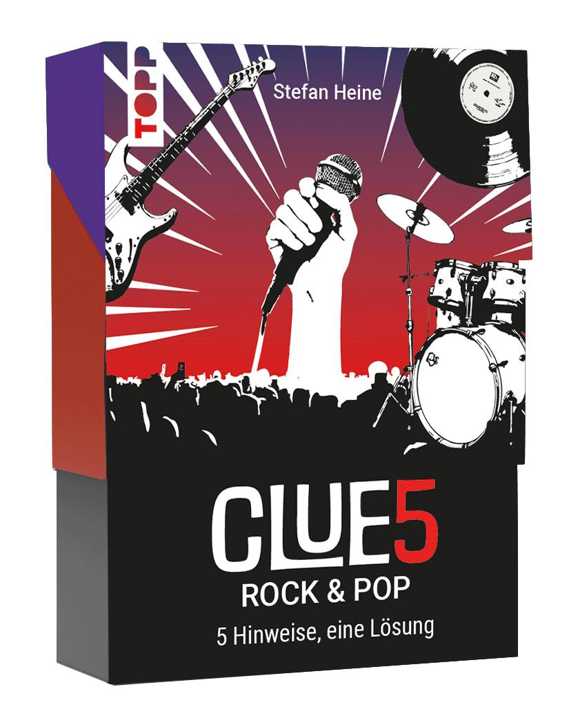 Vorderes Coverbild CLUE5 #Rock & Pop. 5 Hinweise, nur eine Lösung. Das Trend-Quiz für deine Tasche