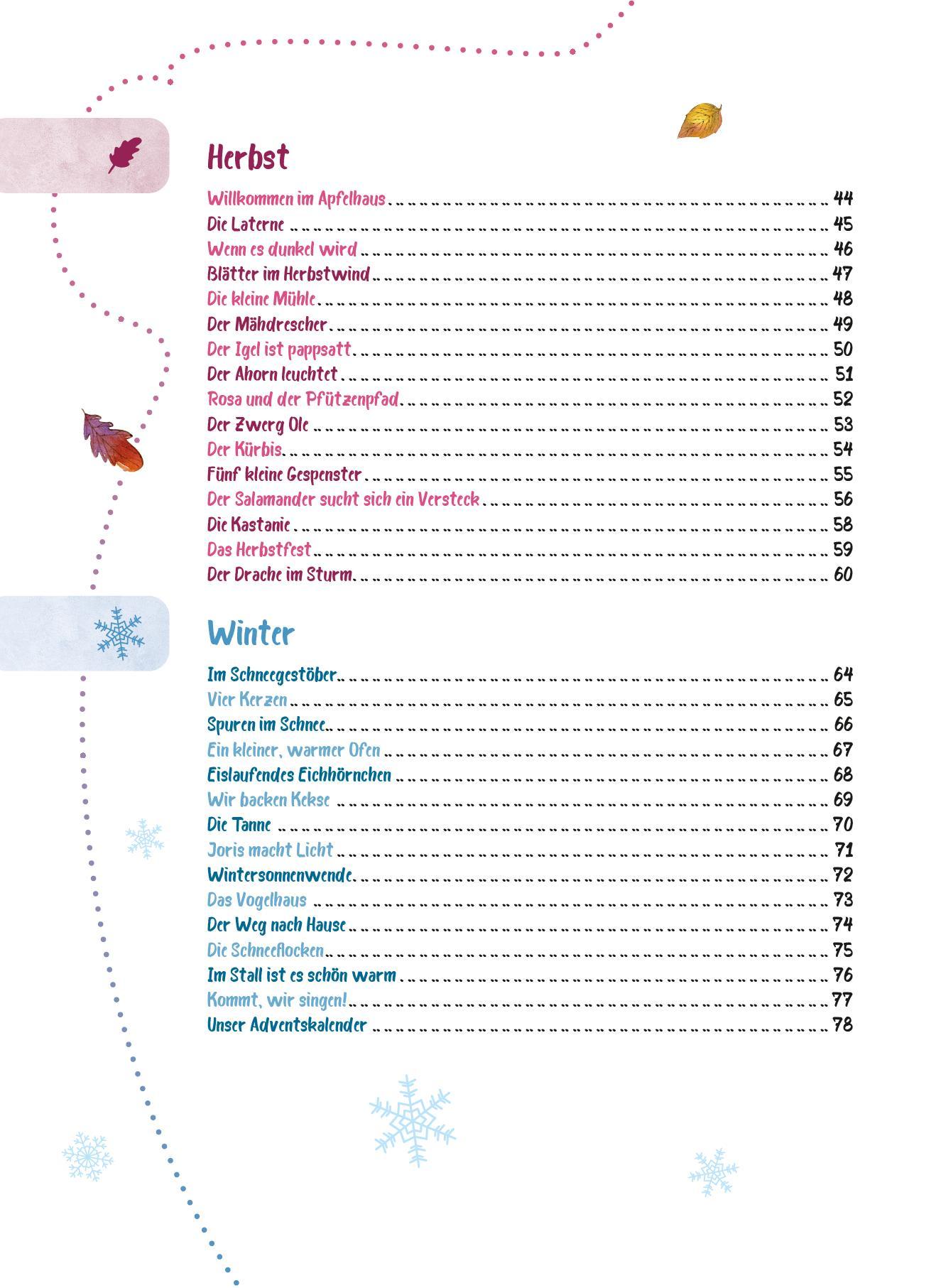 Beispielinhalt (Bild) Das Krippen-Jahreszeitenbuch: Geschichtensäckchen