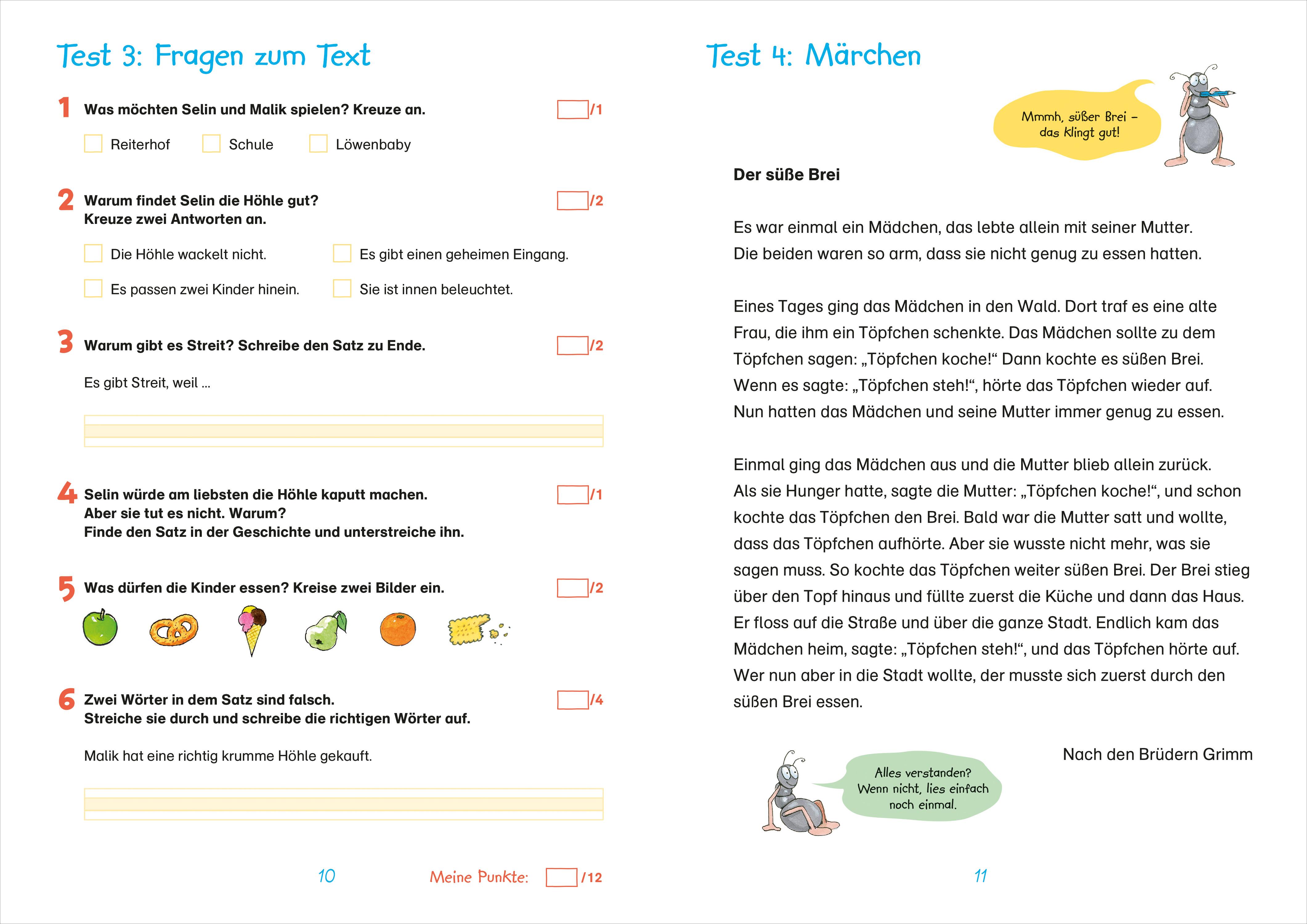 Beispielinhalt (Bild) Fit für Lesetests 2. Klasse. Mein Testheft