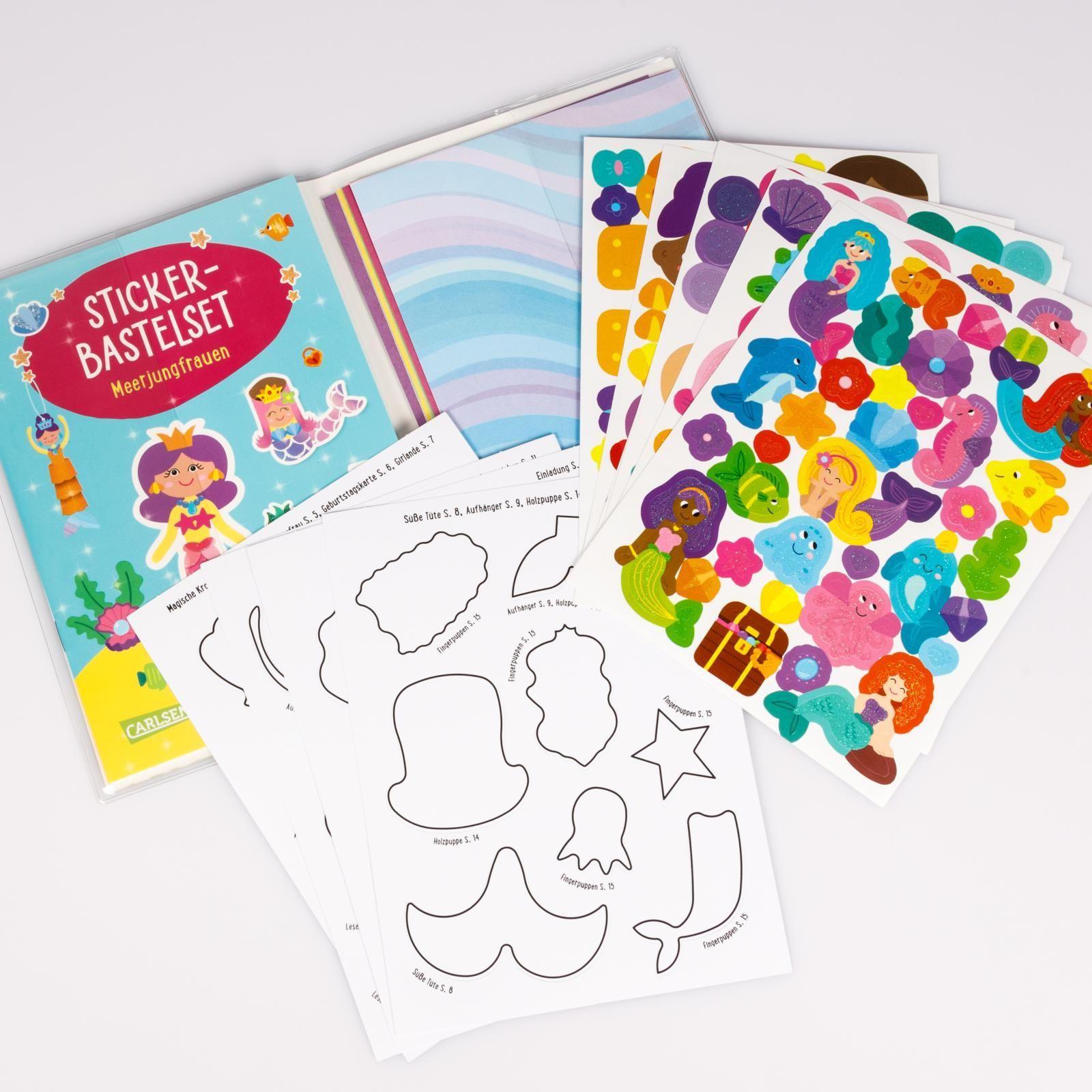 Beispielinhalt (Bild) Bastelset für Kinder: Sticker-Bastelset: Meerjungfrauen
