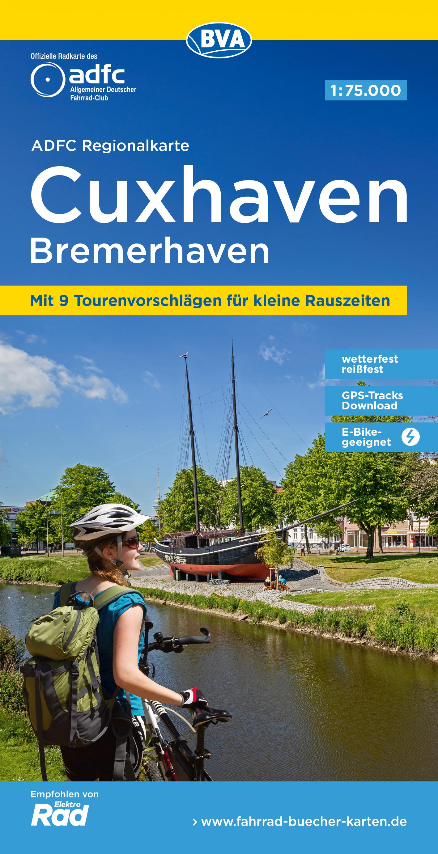 Vorderes Coverbild ADFC-Regionalkarte Cuxhaven Bremerhaven, 1:75.000, mit Tagestourenvorschlägen, reiß- und wetterfest, E-Bike-geeignet, GPS-Tracks Download