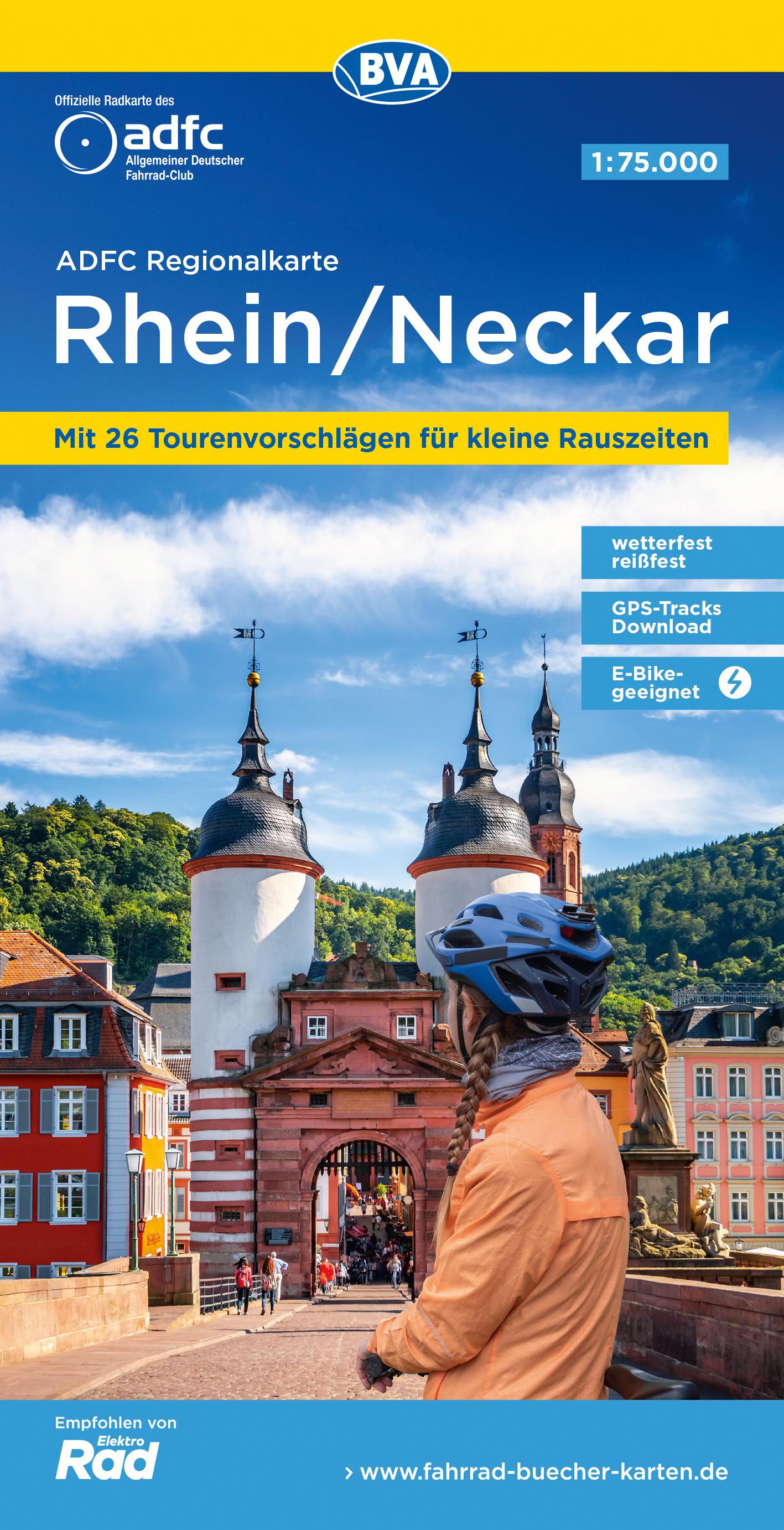 Vorderes Coverbild ADFC-Regionalkarte Region Rhein/Neckar, 1:75.000, mit Tagestourenvorschlägen, reiß- und wetterfest, E-Bike-geeignet, GPS-Tracks Download