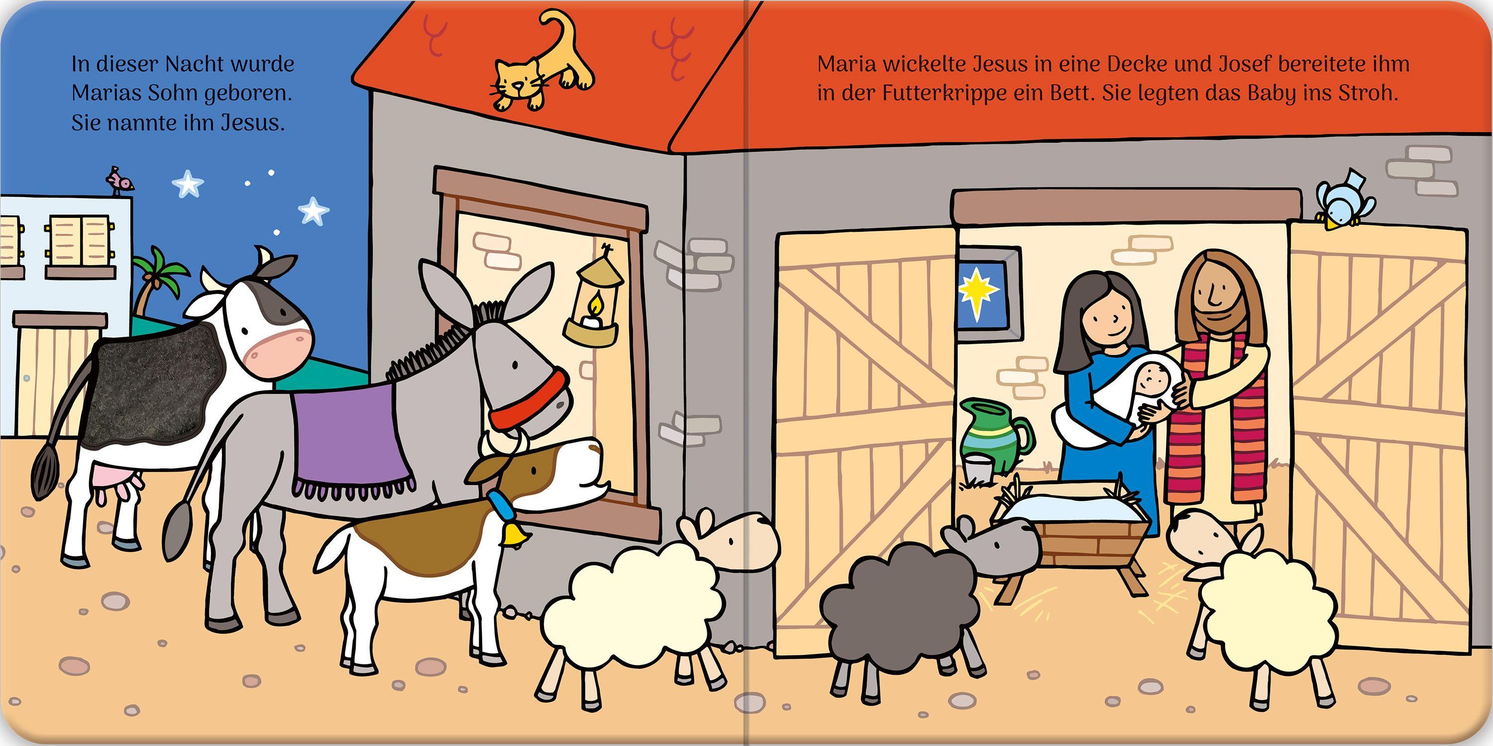 Beispielinhalt (Bild) Babys liebstes Fühlbuch: Die Weihnachtsgeschichte