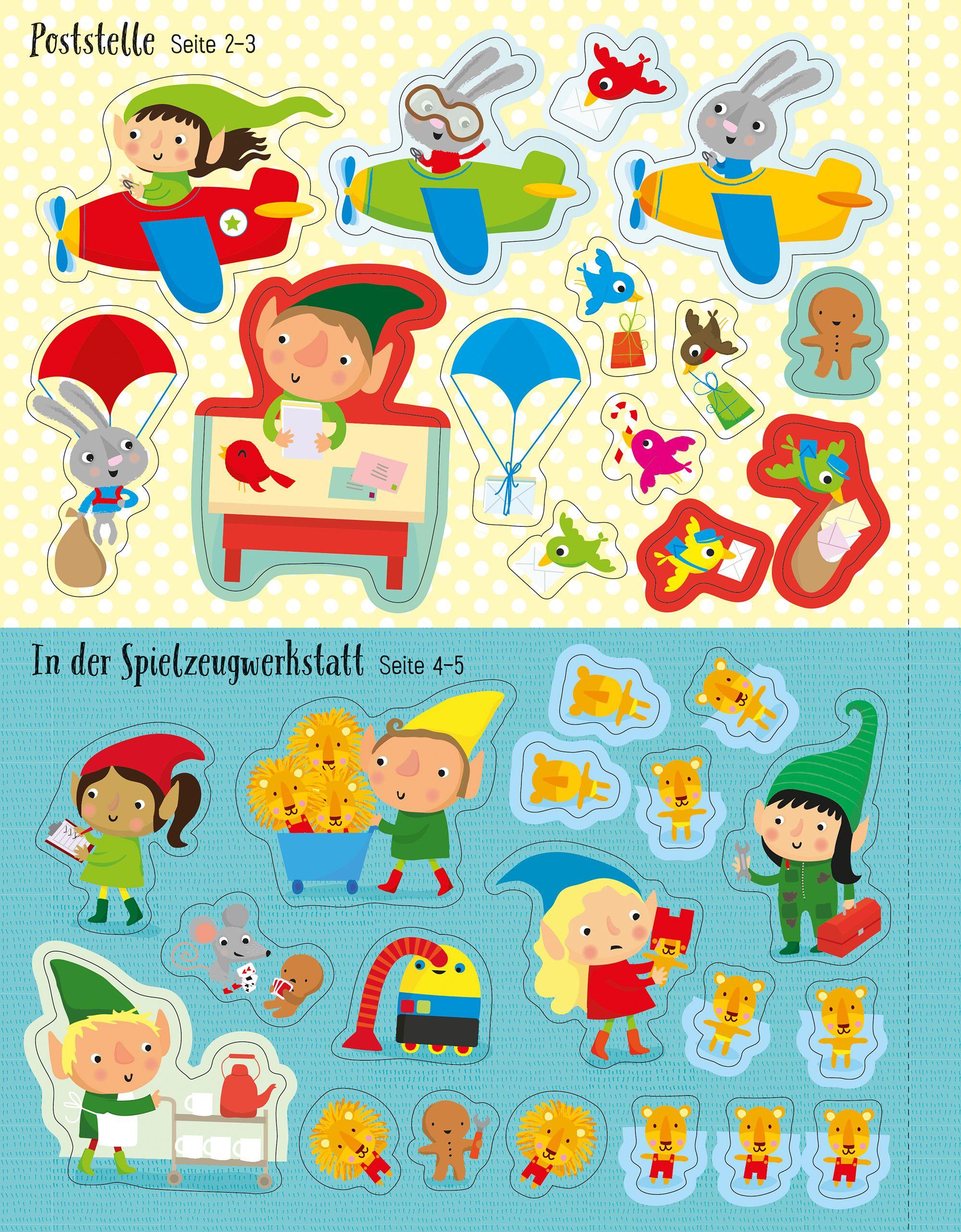 Beispielinhalt (Bild) Mein Stickerbuch: Besuch bei den Wichteln
