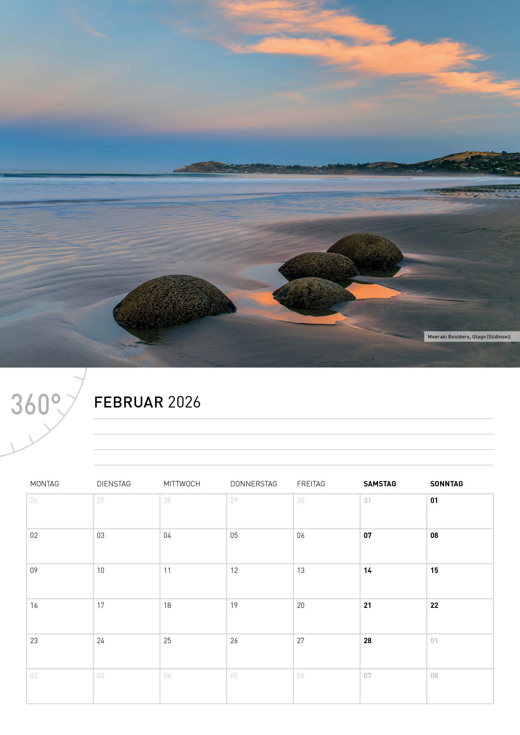 Beispielinhalt (Bild) Neuseeland Broschürenkalender 2026