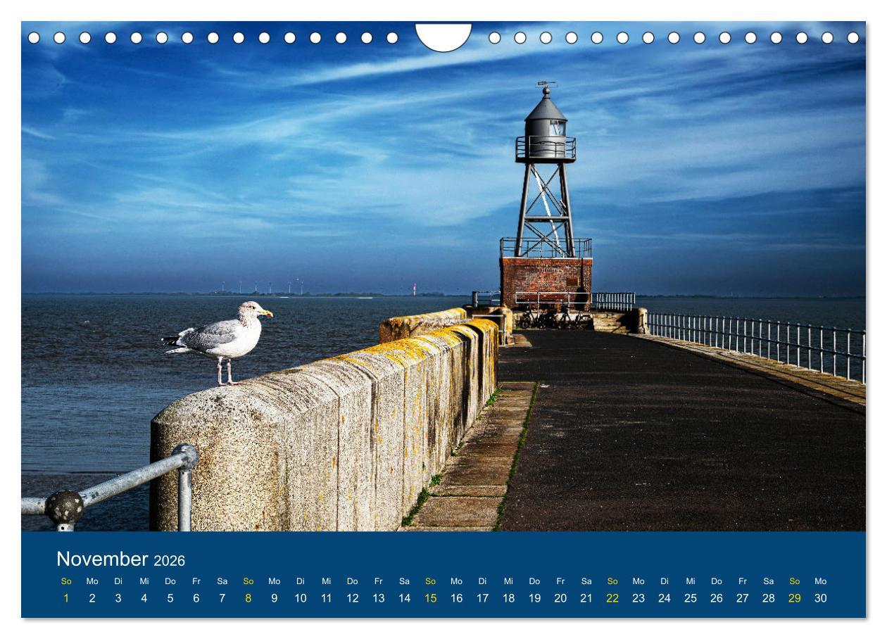 Beispielinhalt (Bild) Die Nordmole in Wilhelmshaven. Historisches Relikt und Lieblingsort. (Wandkalender 2026 DIN A4 quer), CALVENDO Monatskalender