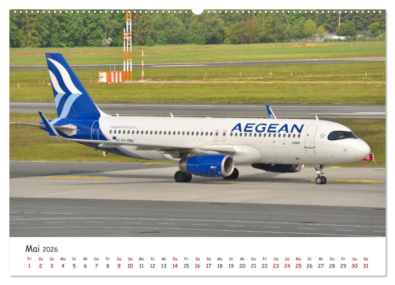 Beispielinhalt (Bild) Flugzeuge auf Europas Flughäfen (hochwertiger Premium Wandkalender 2026 DIN A2 quer), Kunstdruck in Hochglanz