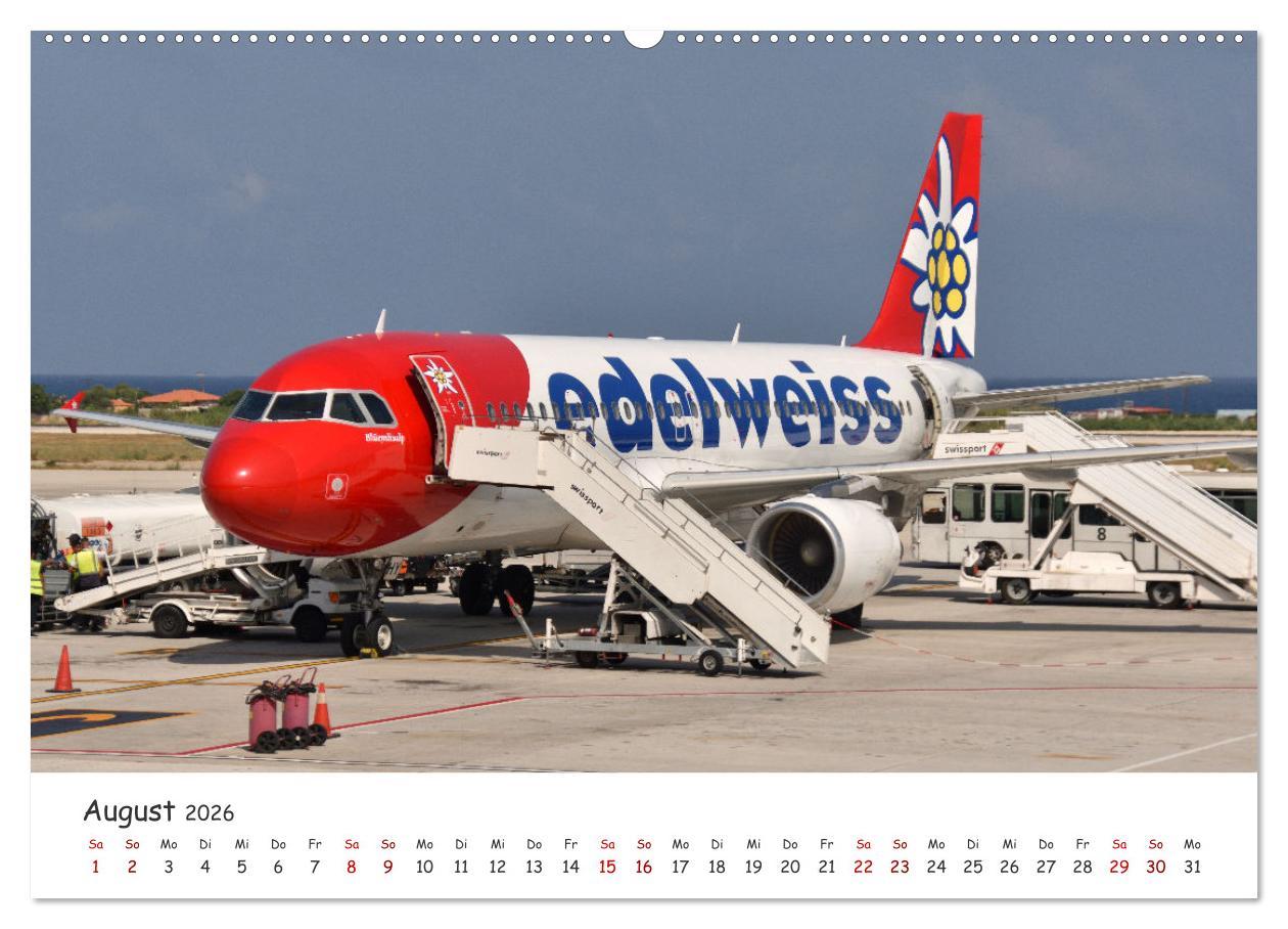 Beispielinhalt (Bild) Flugzeuge auf Europas Flughäfen (hochwertiger Premium Wandkalender 2026 DIN A2 quer), Kunstdruck in Hochglanz