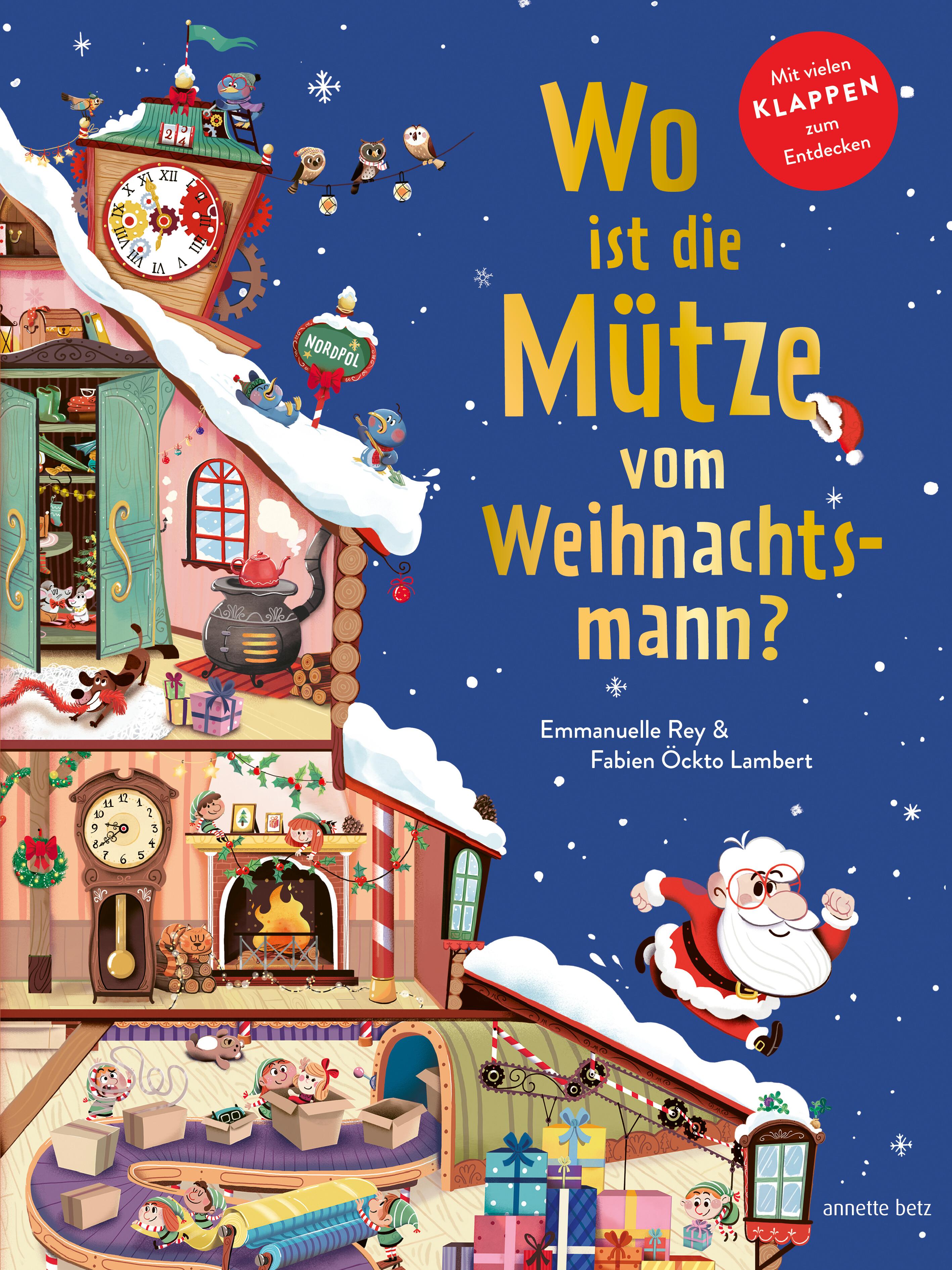 Vorderes Coverbild Wo ist die Mütze vom Weihnachtsmann? - Pappbilderbuch mit Klappen ab 3 Jahren. Weihnachtliches Mitmachbuch voller Überraschungen.
