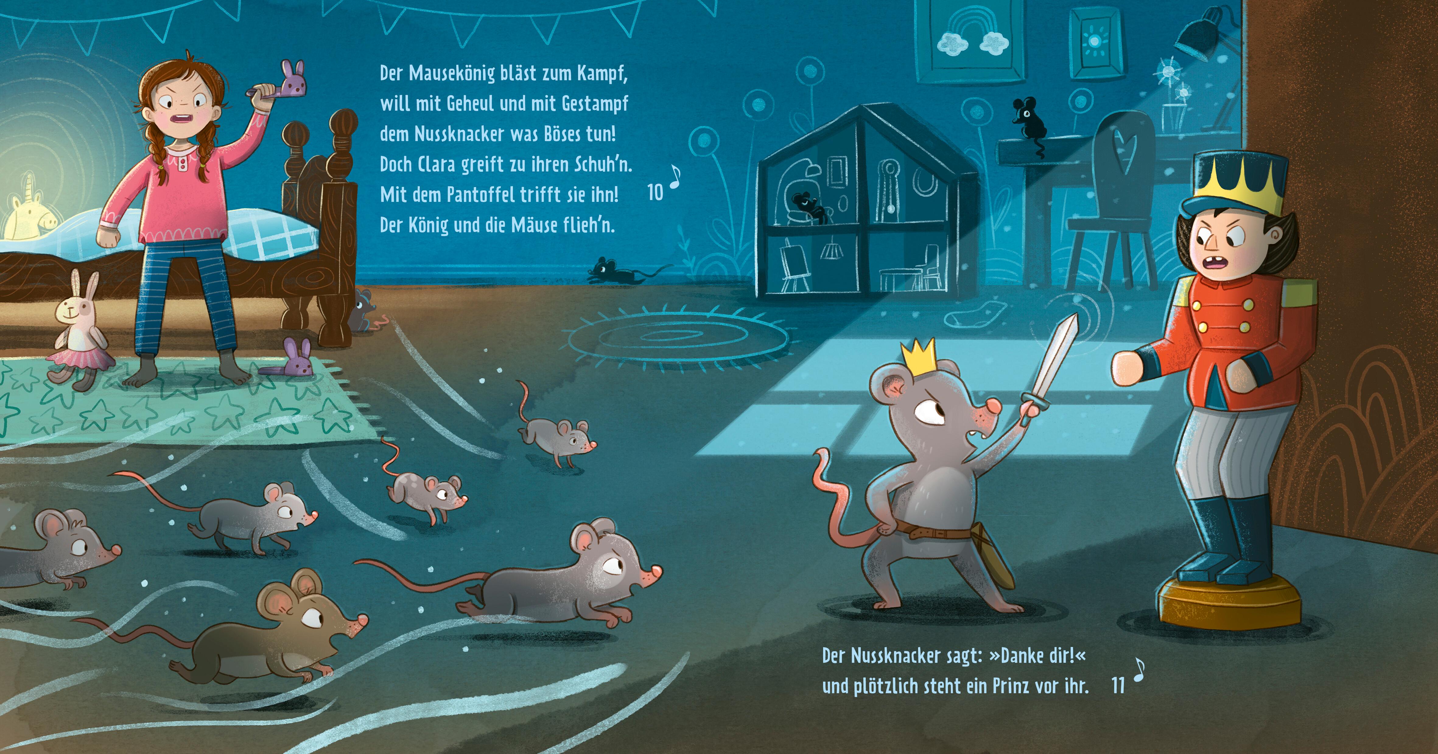 Beispielinhalt (Bild) Meine Musikmärchen: Nussknacker und Mausekönig - Musikalische Früherziehung mit Märchen: Musik und Reime für erste Erfahrungen mit klassischer Musik. Pappbilderbuch für Kinder ab 3 Jahren