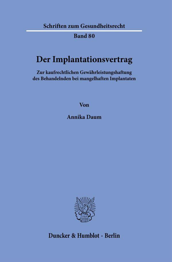 Vorderes Coverbild Der Implantationsvertrag