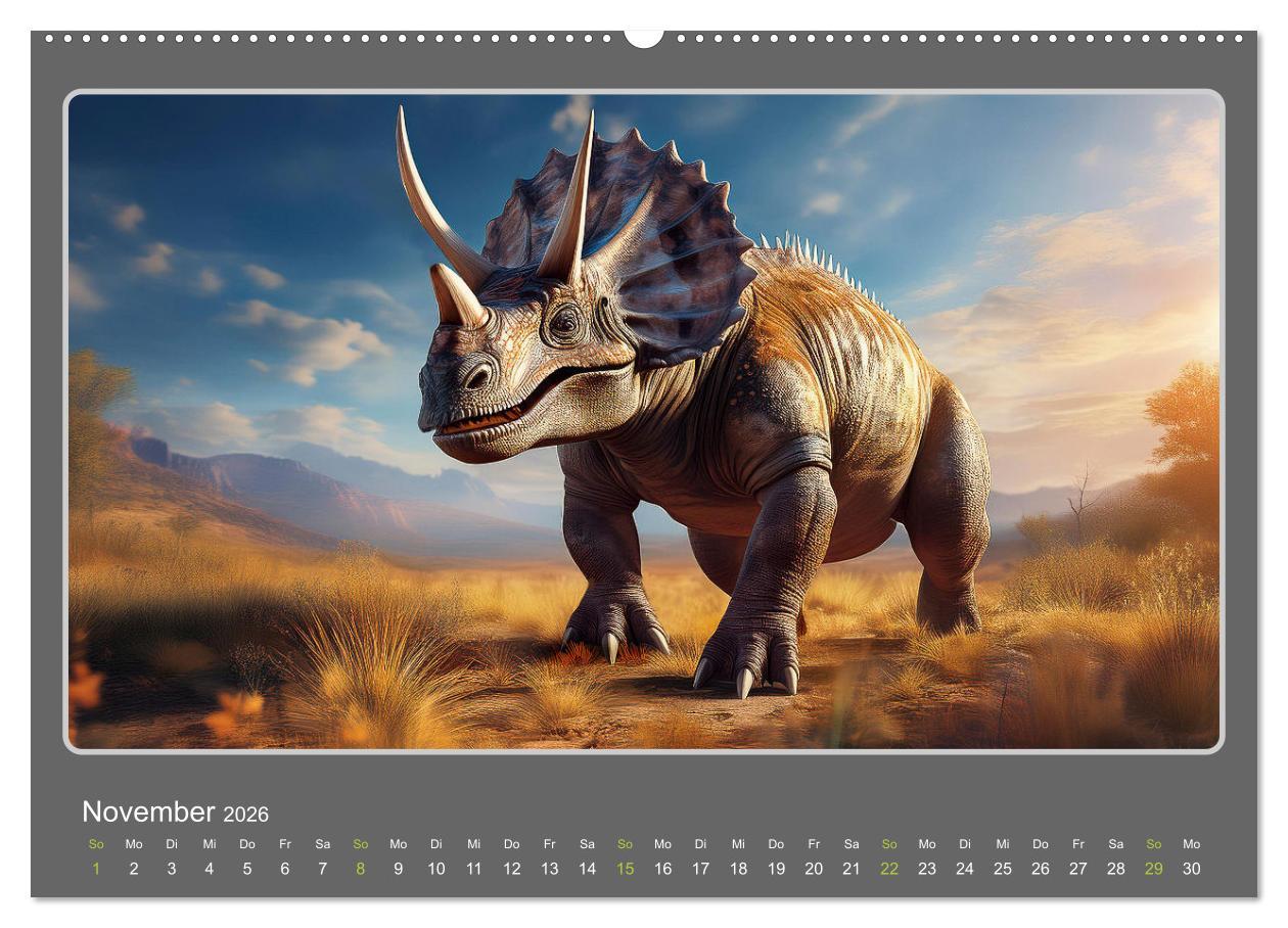 Beispielinhalt (Bild) Riesenechsen der Urzeit (Wandkalender 2026 DIN A2 quer), CALVENDO Monatskalender