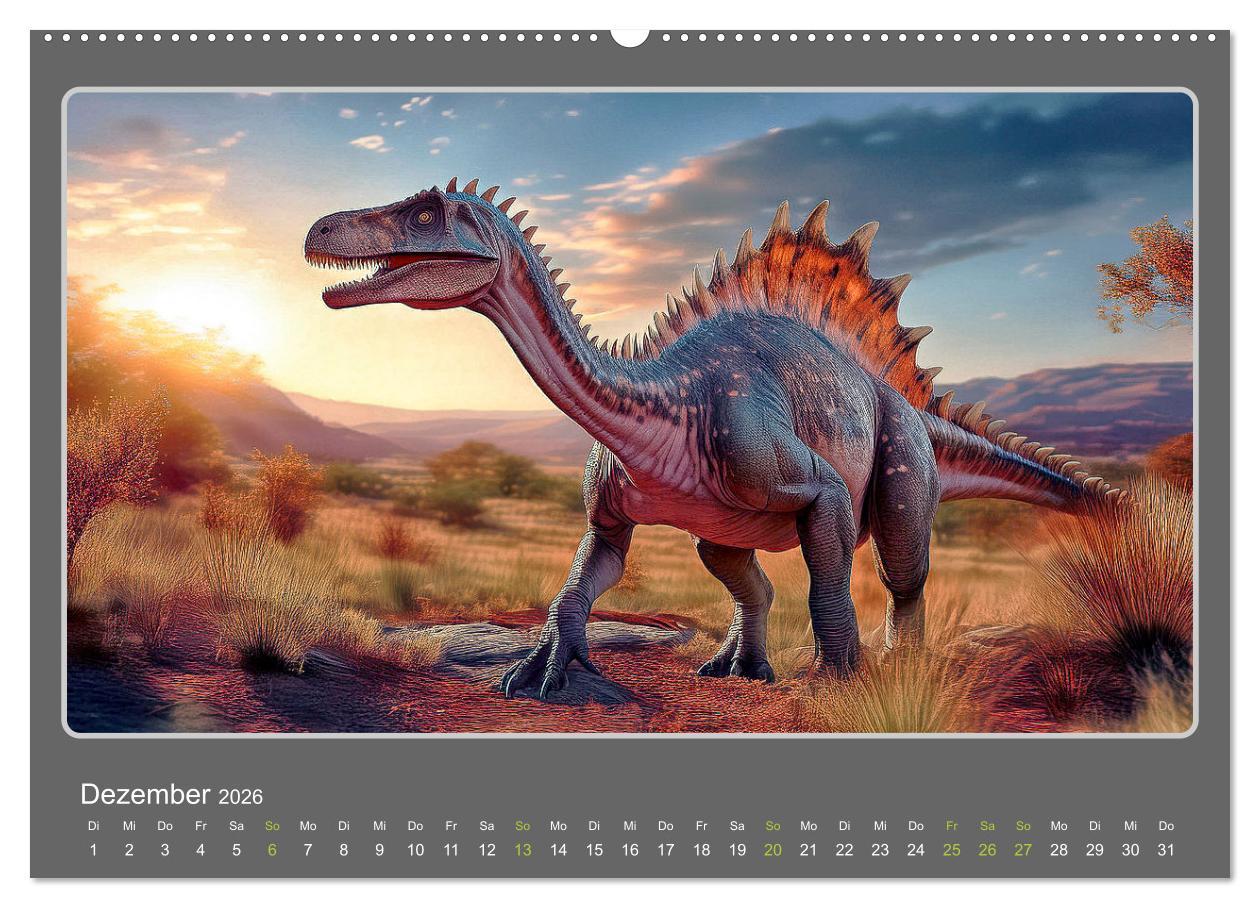 Beispielinhalt (Bild) Riesenechsen der Urzeit (Wandkalender 2026 DIN A2 quer), CALVENDO Monatskalender