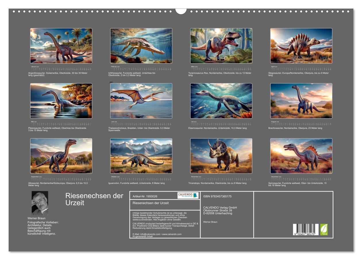 Beispielinhalt (Bild) Riesenechsen der Urzeit (Wandkalender 2026 DIN A2 quer), CALVENDO Monatskalender