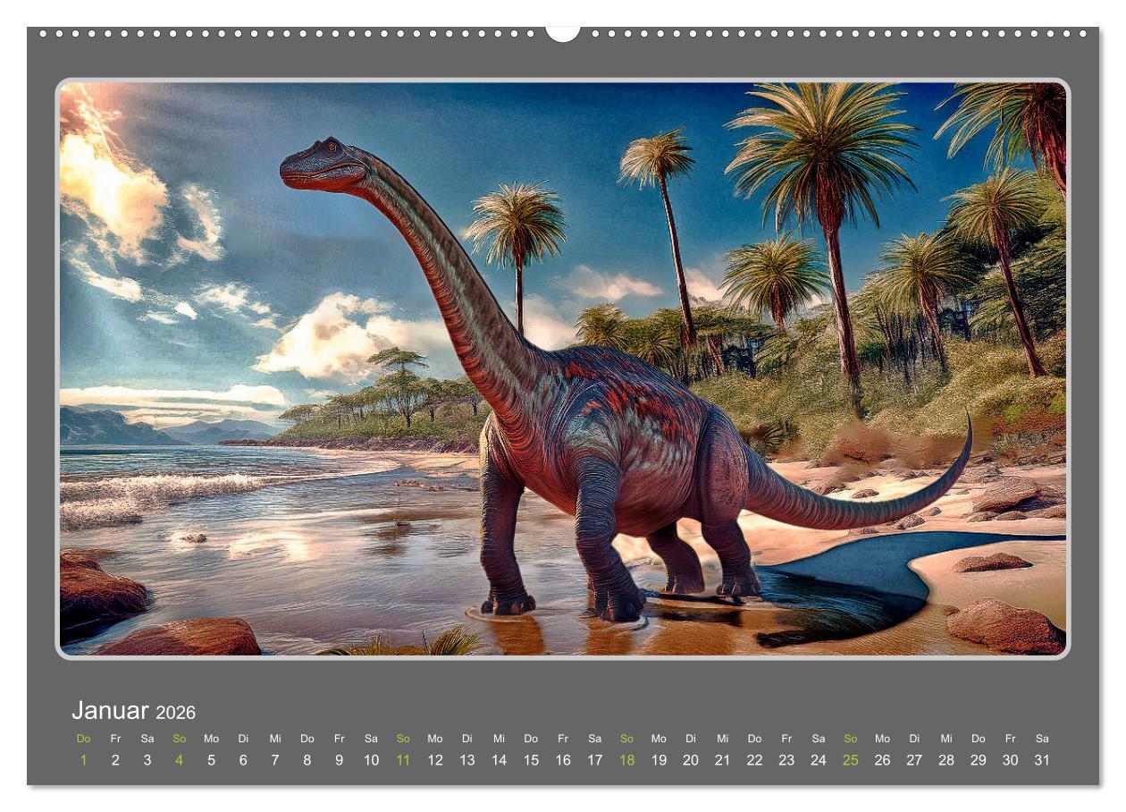Beispielinhalt (Bild) Riesenechsen der Urzeit (Wandkalender 2026 DIN A2 quer), CALVENDO Monatskalender