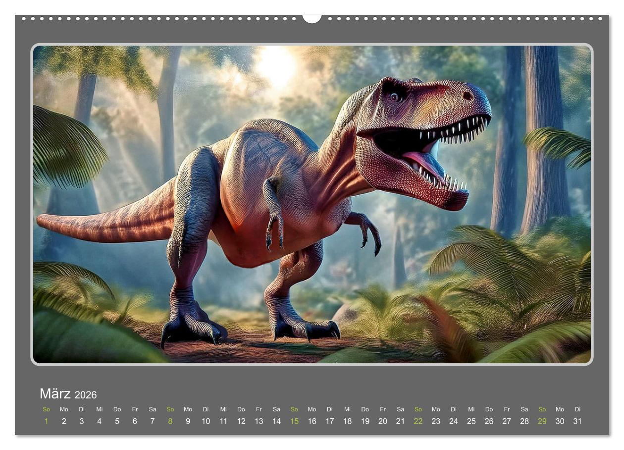 Beispielinhalt (Bild) Riesenechsen der Urzeit (Wandkalender 2026 DIN A2 quer), CALVENDO Monatskalender