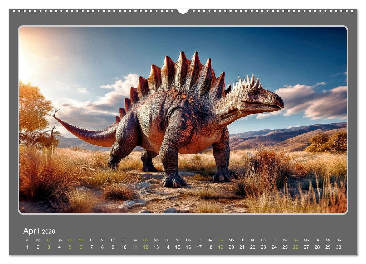 Beispielinhalt (Bild) Riesenechsen der Urzeit (Wandkalender 2026 DIN A2 quer), CALVENDO Monatskalender