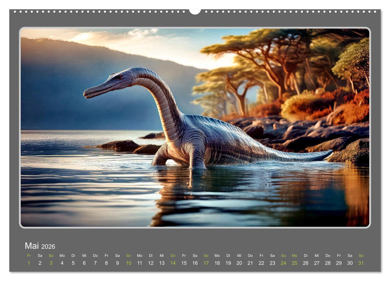 Beispielinhalt (Bild) Riesenechsen der Urzeit (Wandkalender 2026 DIN A2 quer), CALVENDO Monatskalender